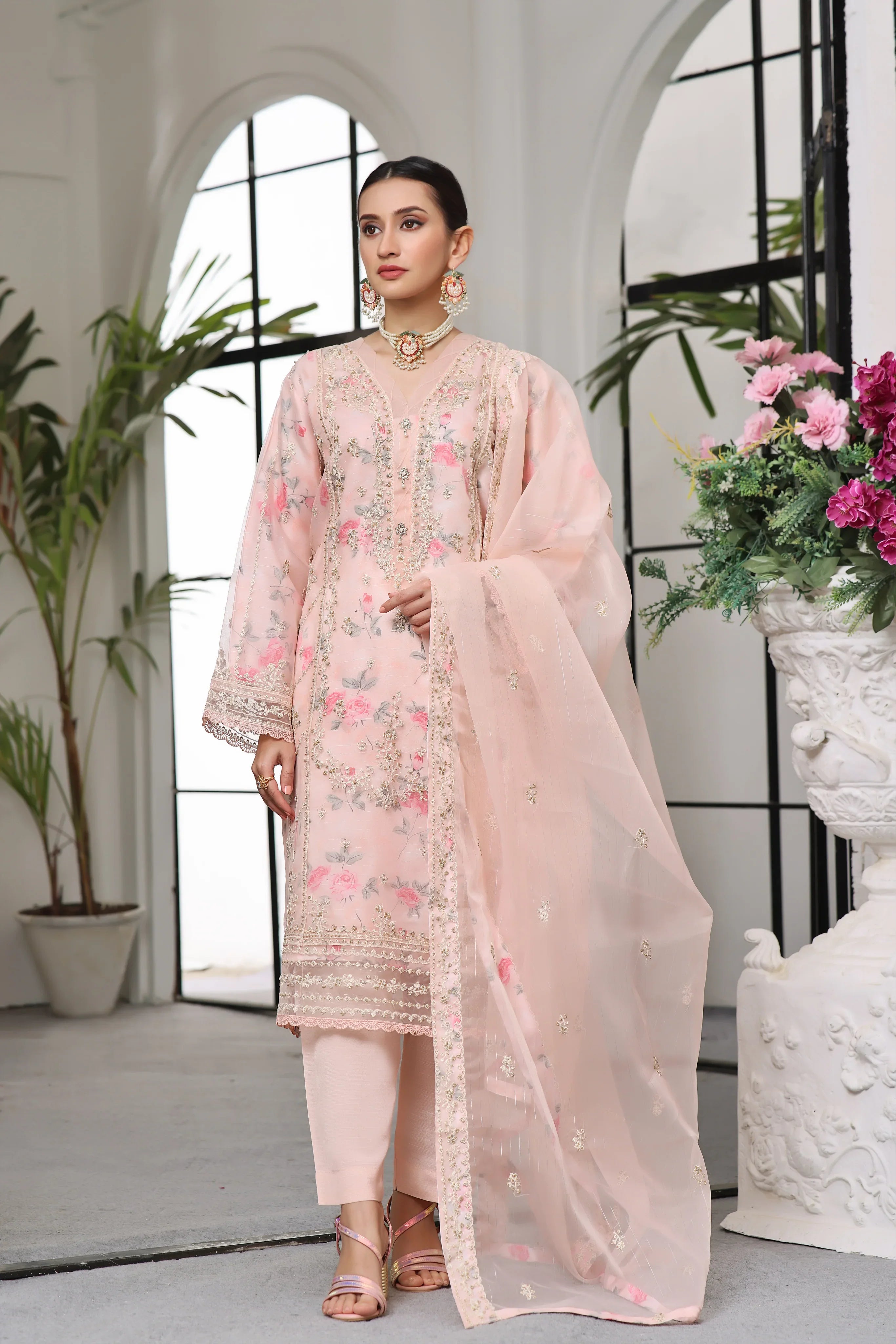 Dressline Semi Stitched 3 Pc Emb Luxury Organza Clutches Collection