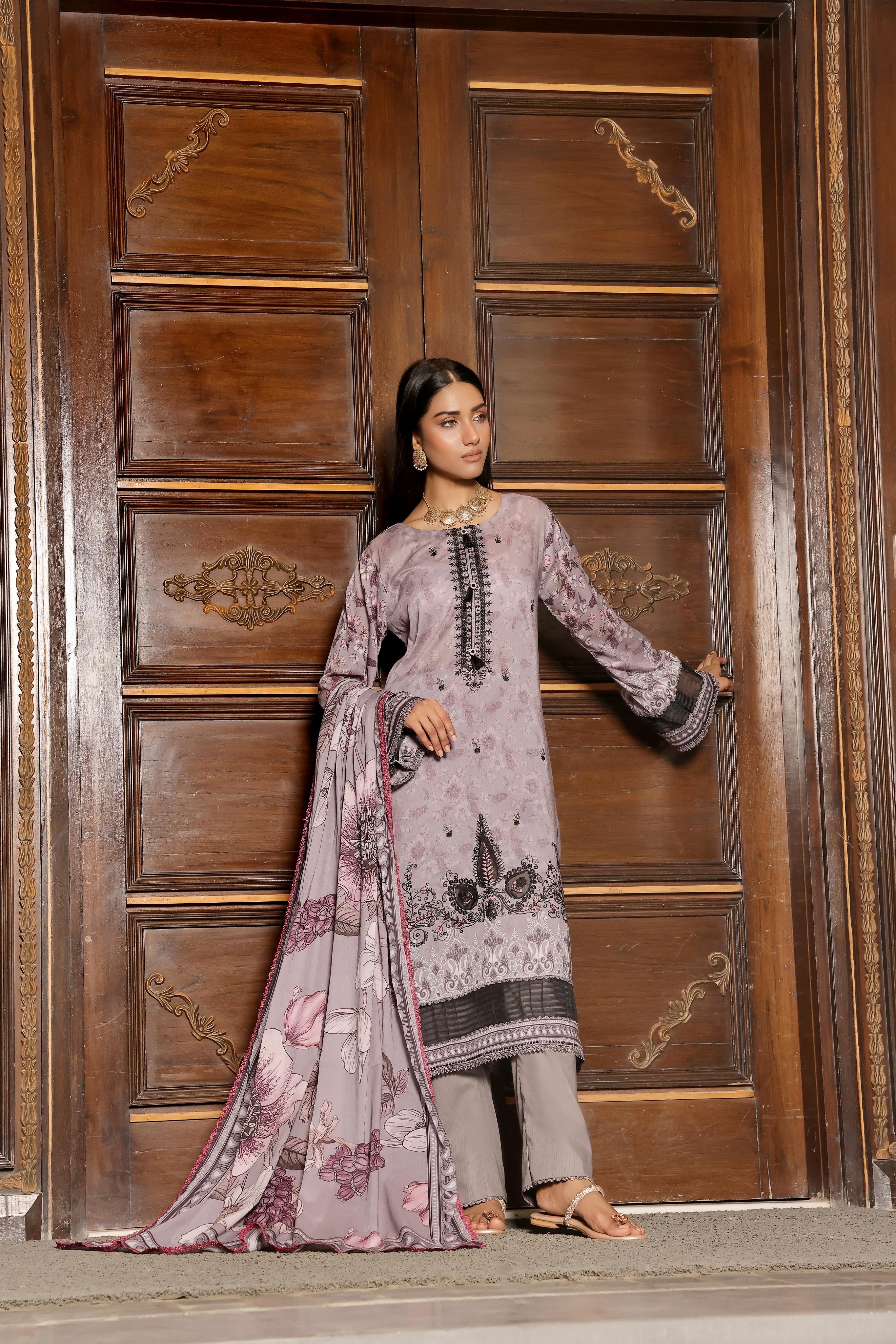 Dressline Launching New Un Stitched 3 Pcs Emb Laserkari Digital Printed Lawn Collection
