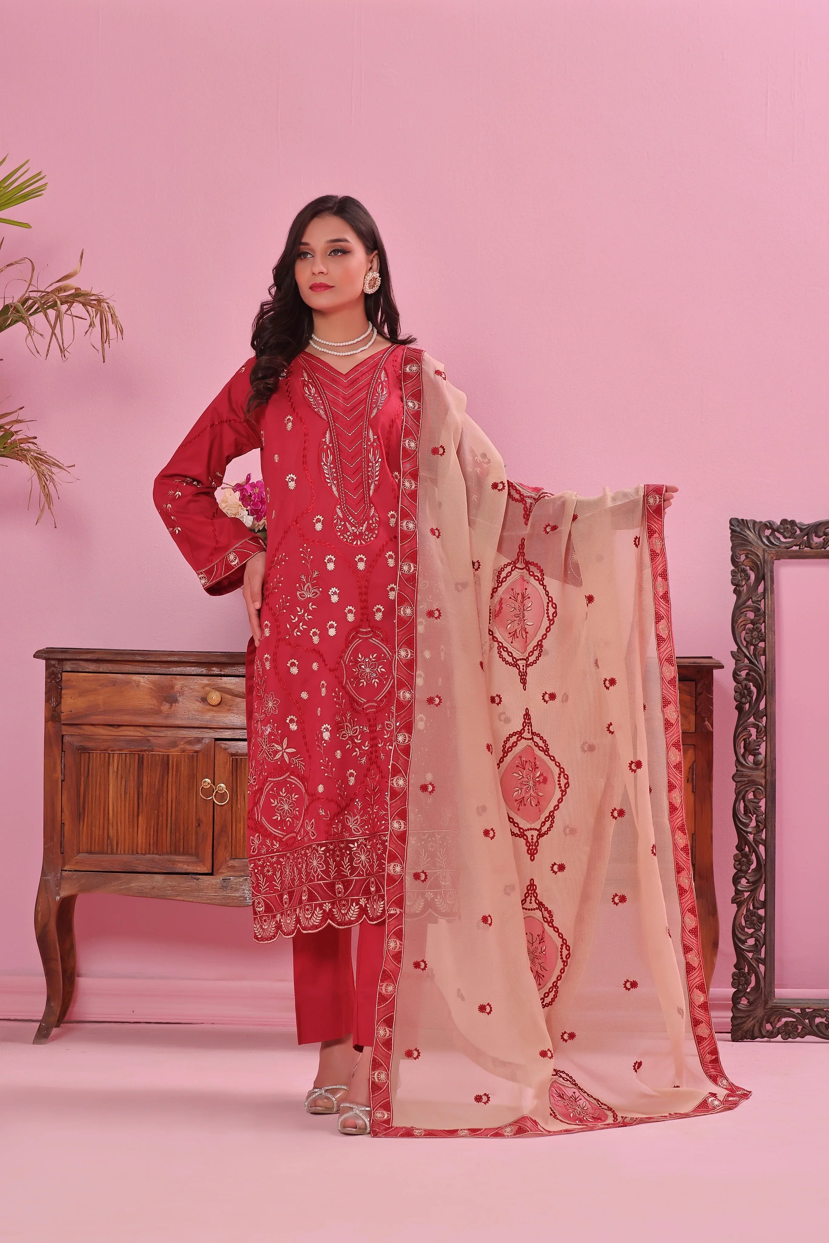 Dressline Semi Stitched Laserkari & Chikankari Emb Lawn