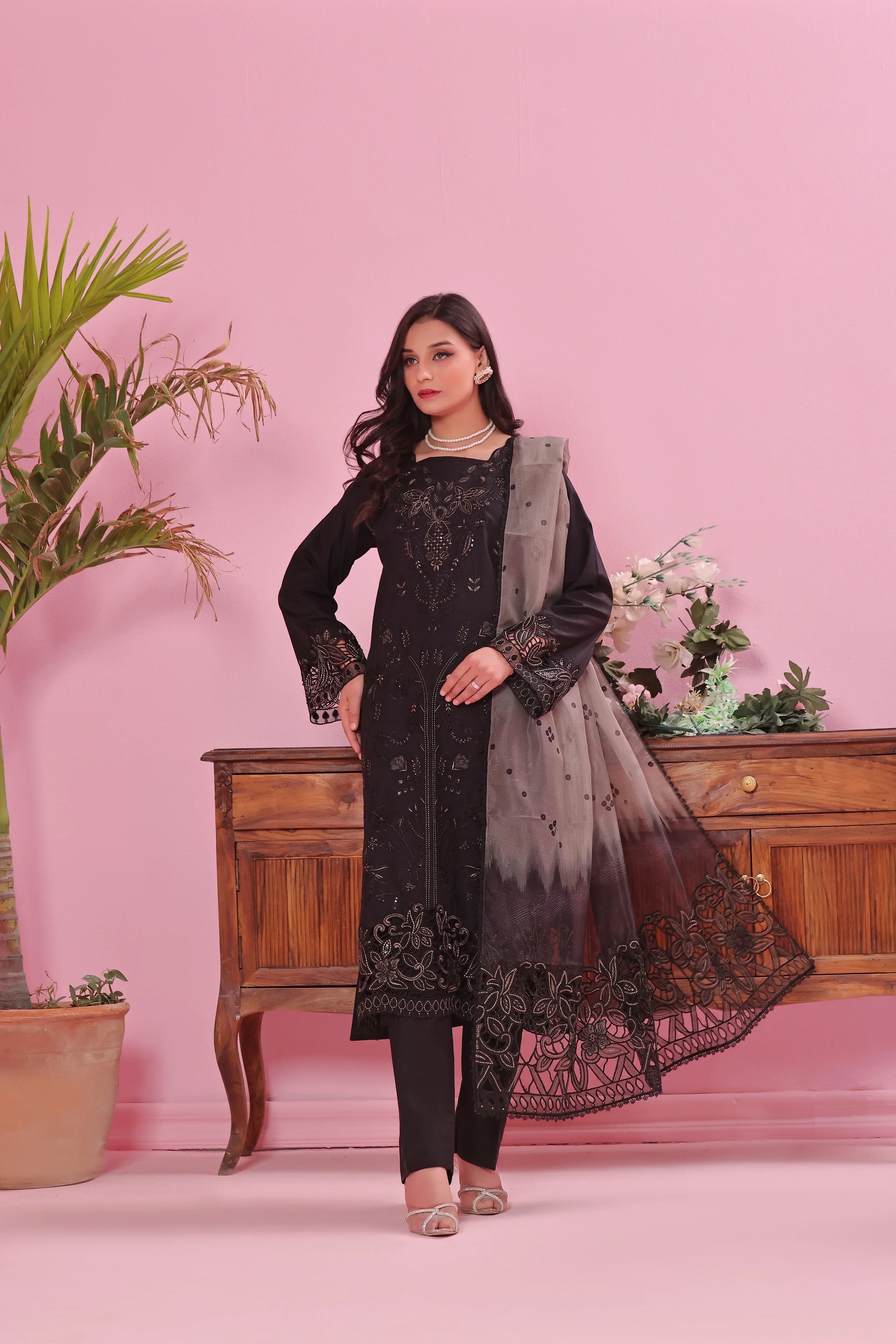 Dressline Semi Stitched Laserkari & Chikankari Emb Lawn