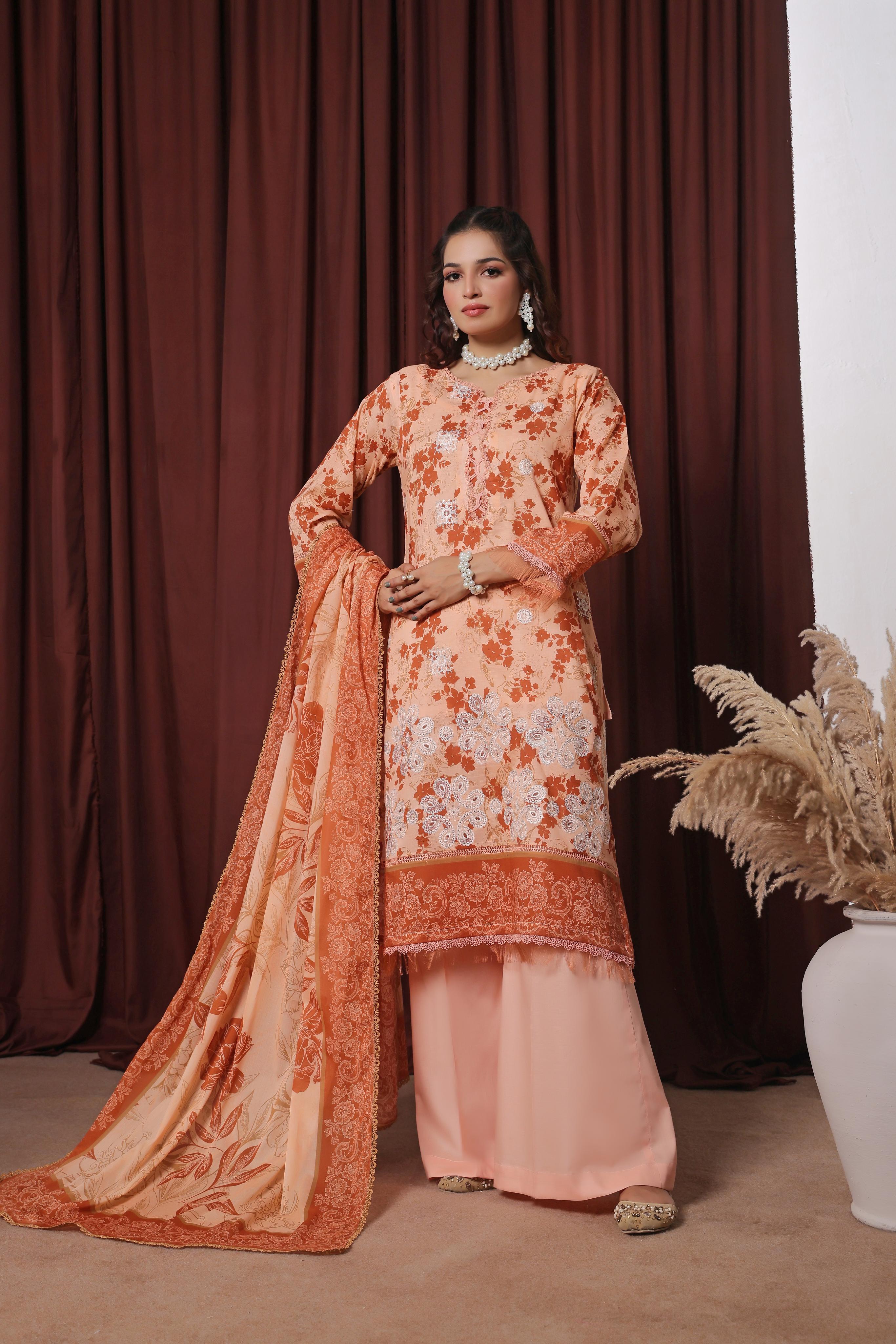 Dressline Zaha Unstitched 3-Pcs Premium Luxury Chikankari Emb Slub Digital Print Lawn Collection
