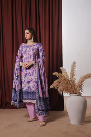Dressline Zaha Unstitched 3-Pcs Premium Luxury Chikankari Emb Slub Digital Print Lawn Collection
