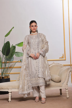 Dressline Red-Rose A Statement Of Elegance Semi Stitched Zari Aiyudiya Net Collection With Staple Lorex Dhari Dupatta & Raw Silk Grip Trousers