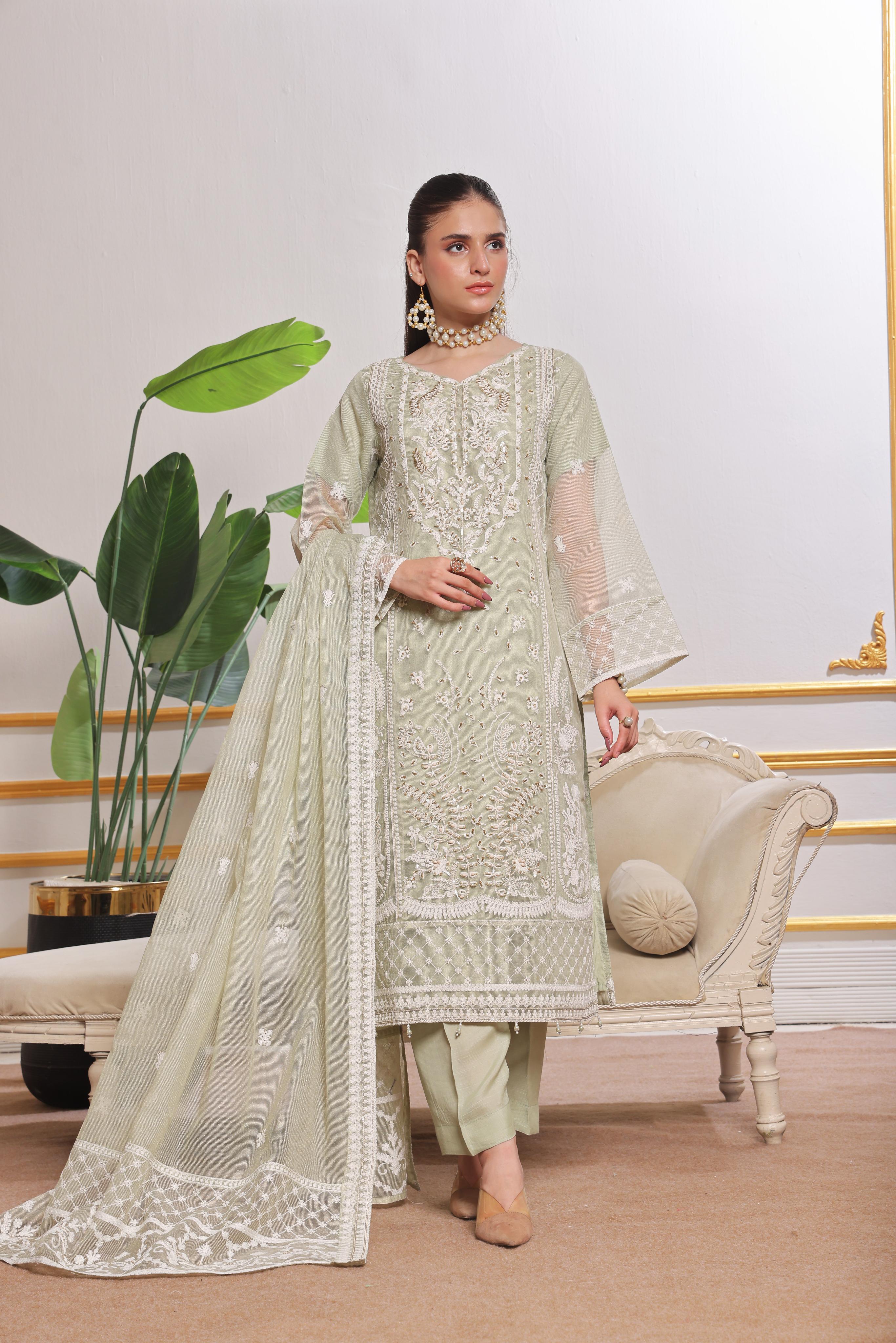 Dressline Lotus Refined Grace In Net Viscose Semi Stitched Aiyudiya Net Viscose Suit With Raw Silk Grip Trousers