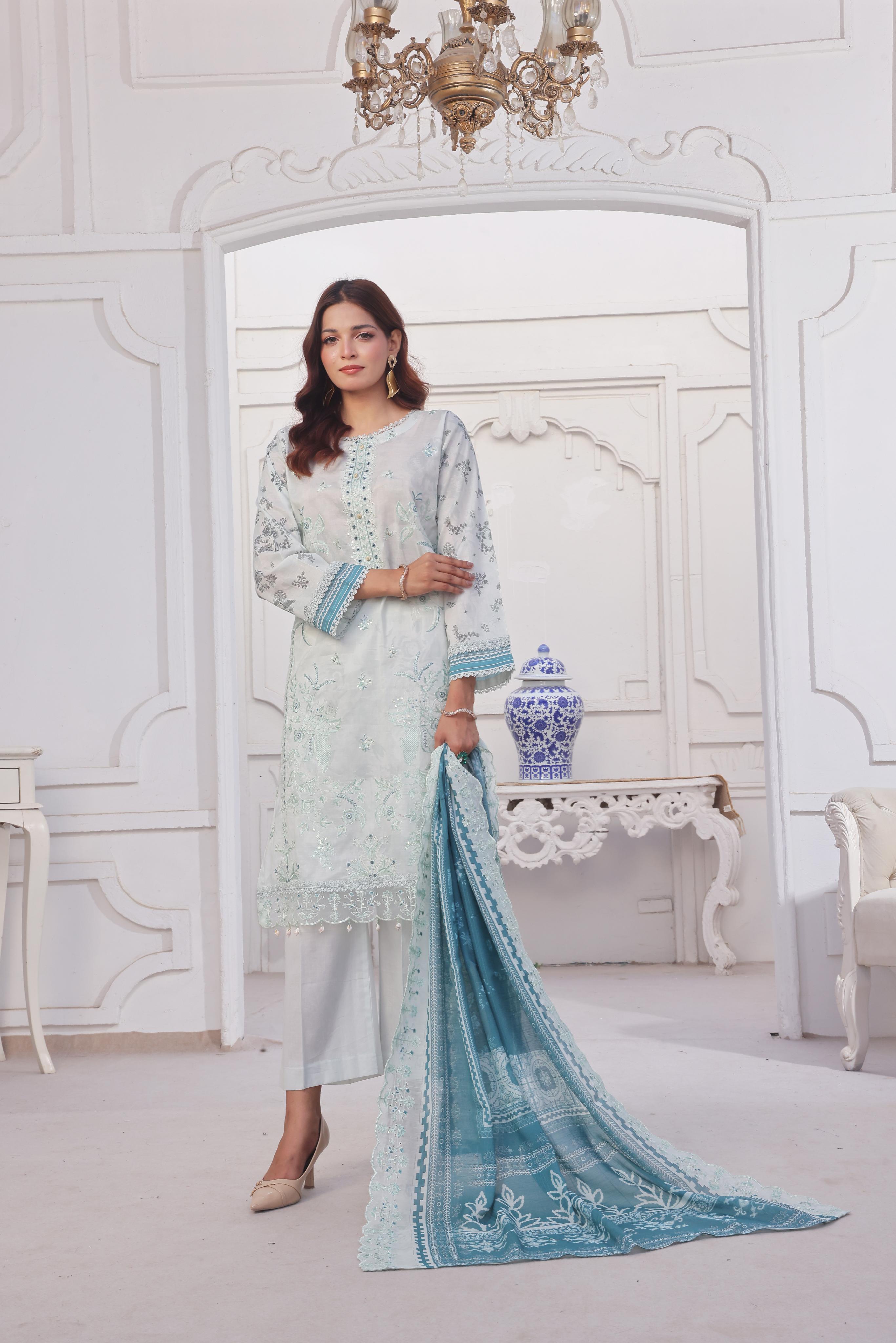 Dressline Launching New Unstitched  3 Pcs Premium Chikankari & Cutwork Emb Digital Printed Lawn Collection