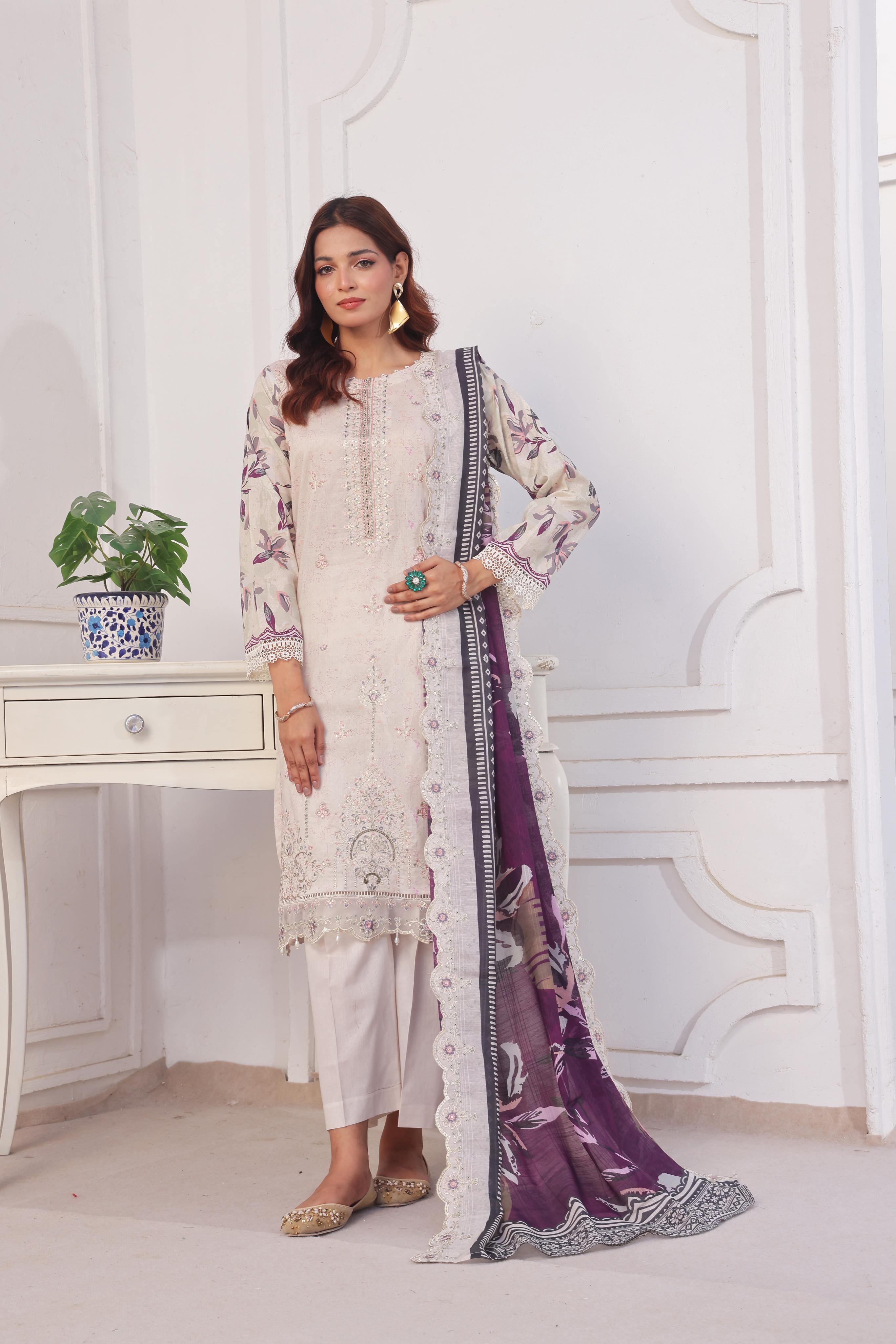 Dressline Launching New Unstitched  3 Pcs Premium Chikankari & Cutwork Emb Digital Printed Lawn Collection