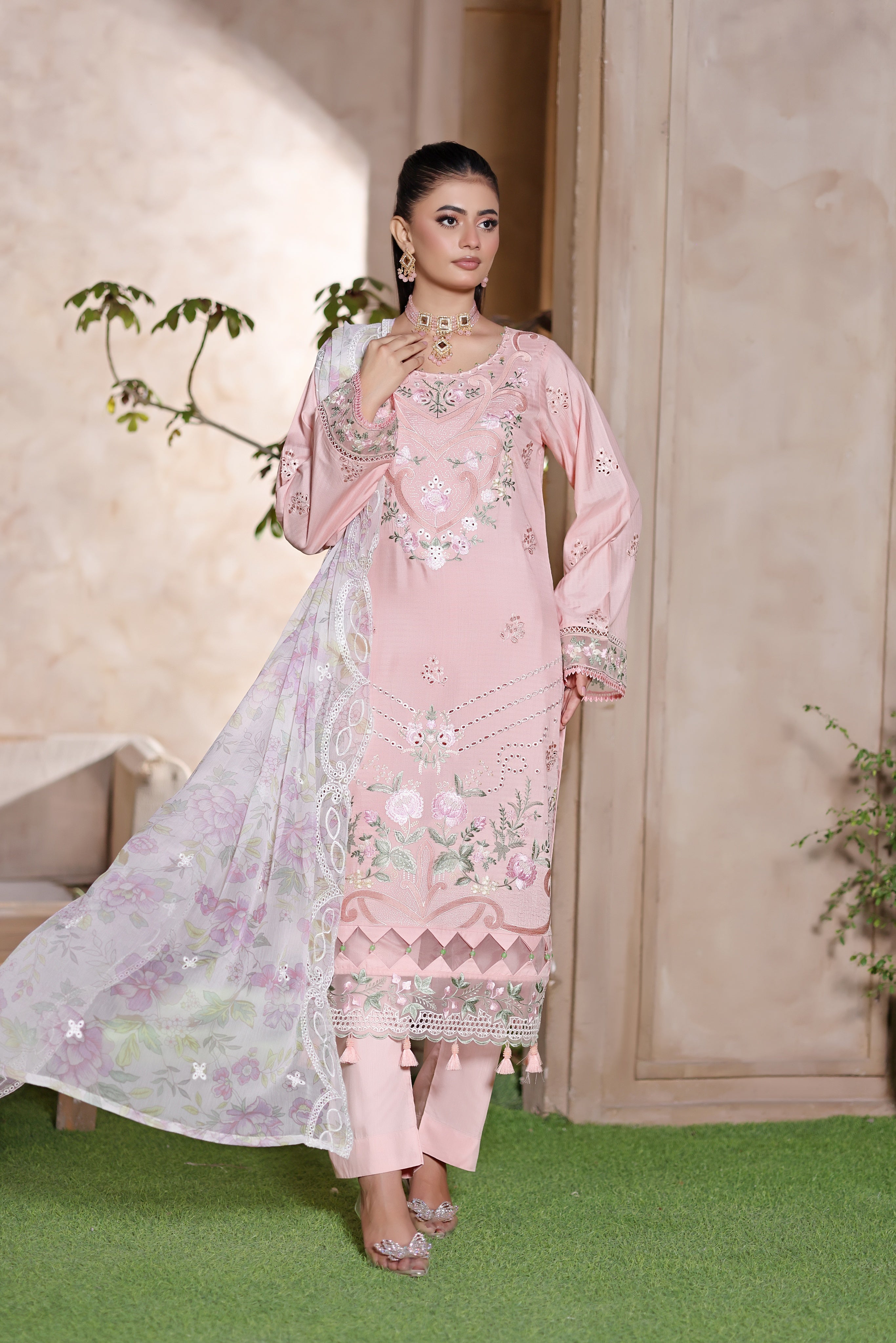 Anaya By Dressline Semi Stitched 3 Piece Formals Collection'2025-anaya-PnkWht