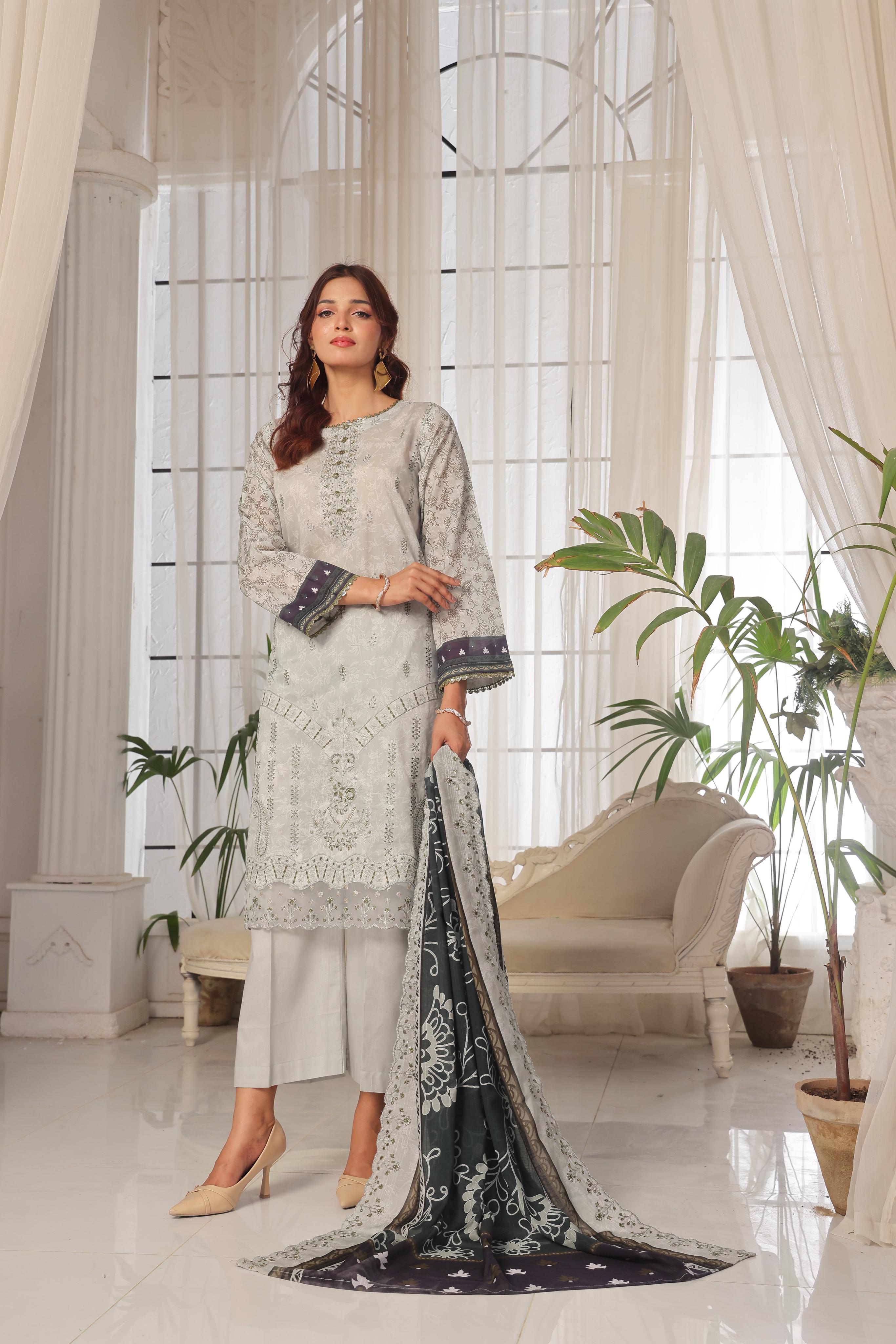 Dressline Launching New Unstitched  3 Pcs Premium Chikankari & Cutwork Emb Digital Printed Lawn Collection