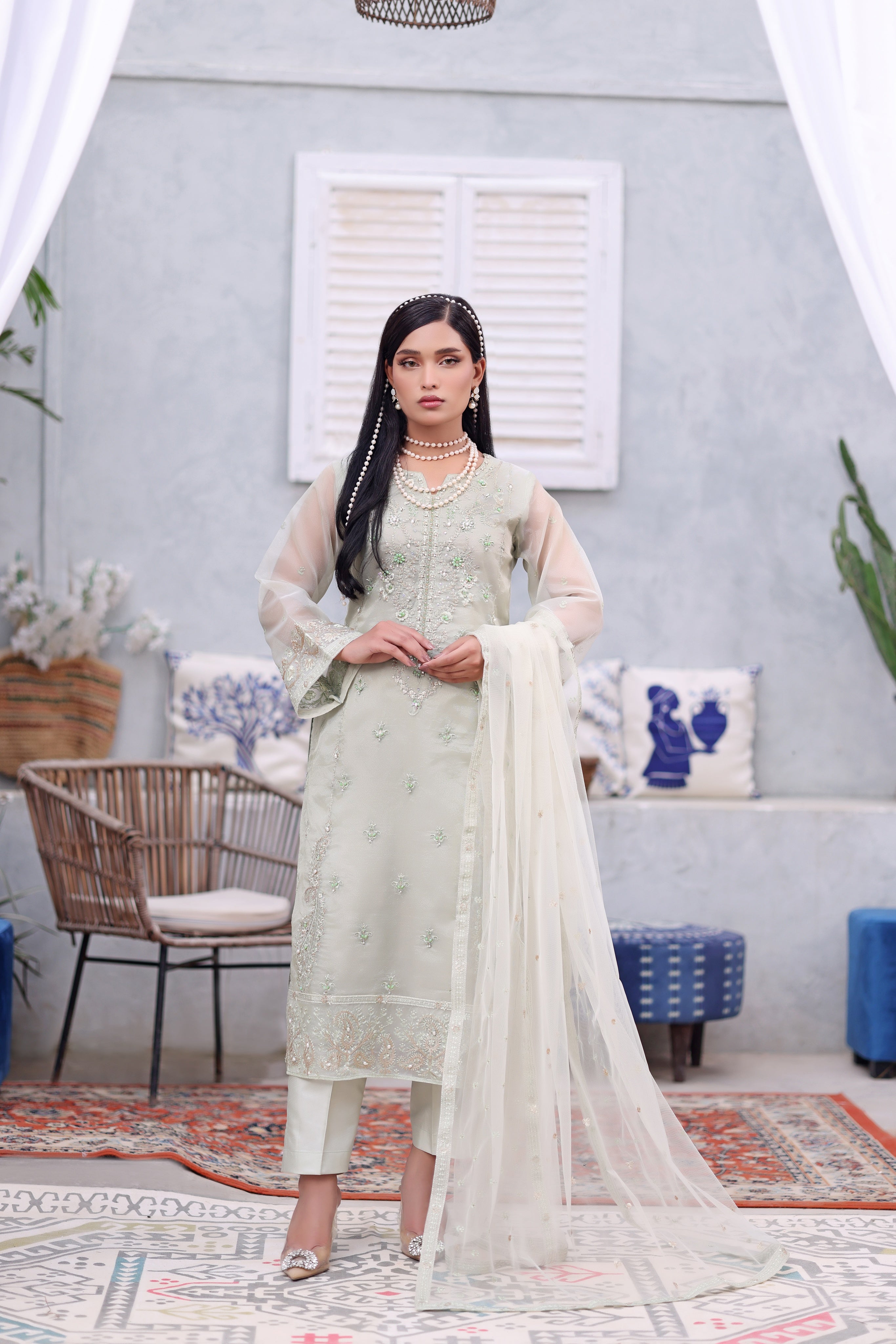 Silver-Tulip By Dressline Semi Stitched 3 Piece Formals Collection'2025-silverT-green