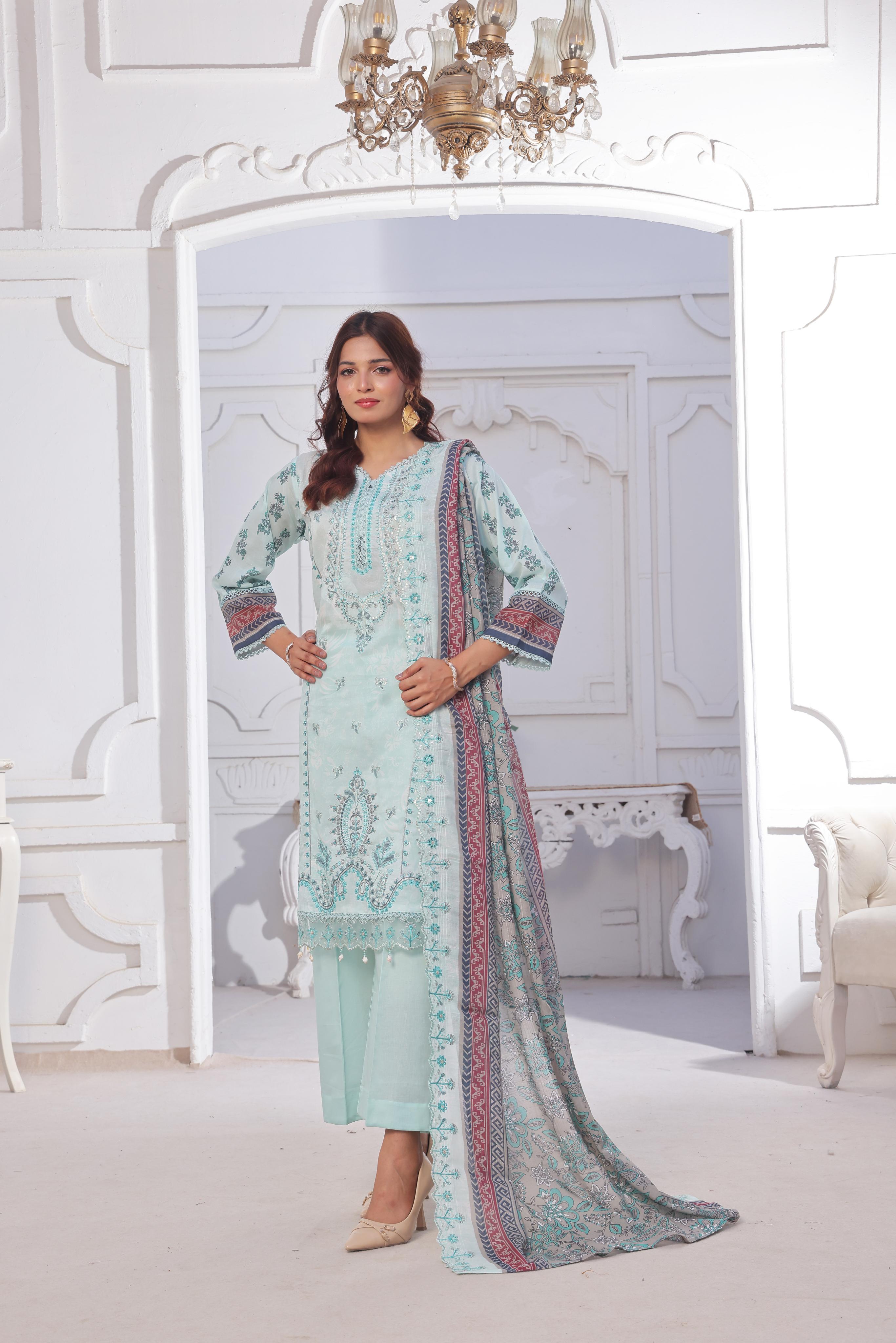 Dressline Launching New Unstitched  3 Pcs Premium Chikankari & Cutwork Emb Digital Printed Lawn Collection