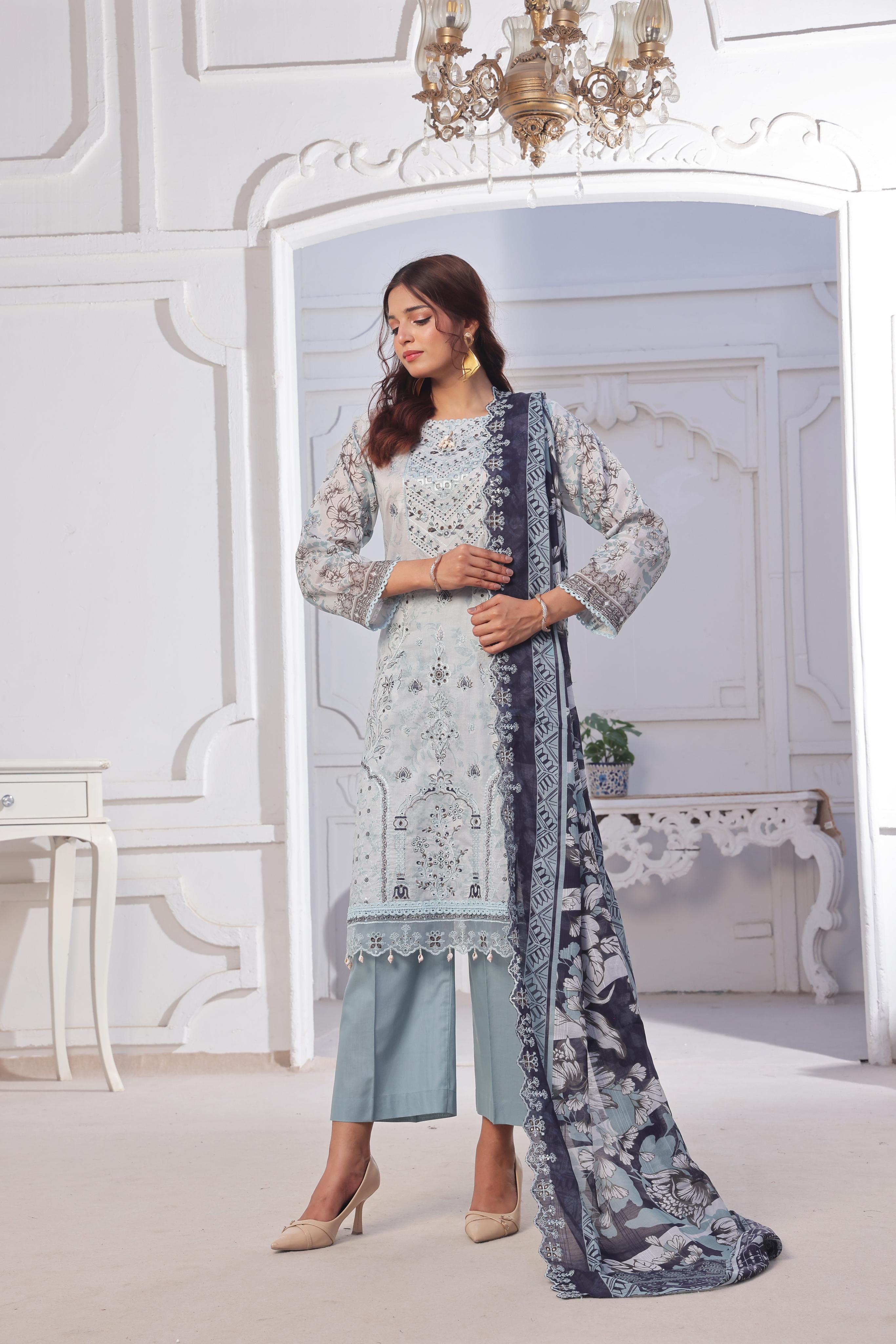 Dressline Launching New Unstitched  3 Pcs Premium Chikankari & Cutwork Emb Digital Printed Lawn Collection