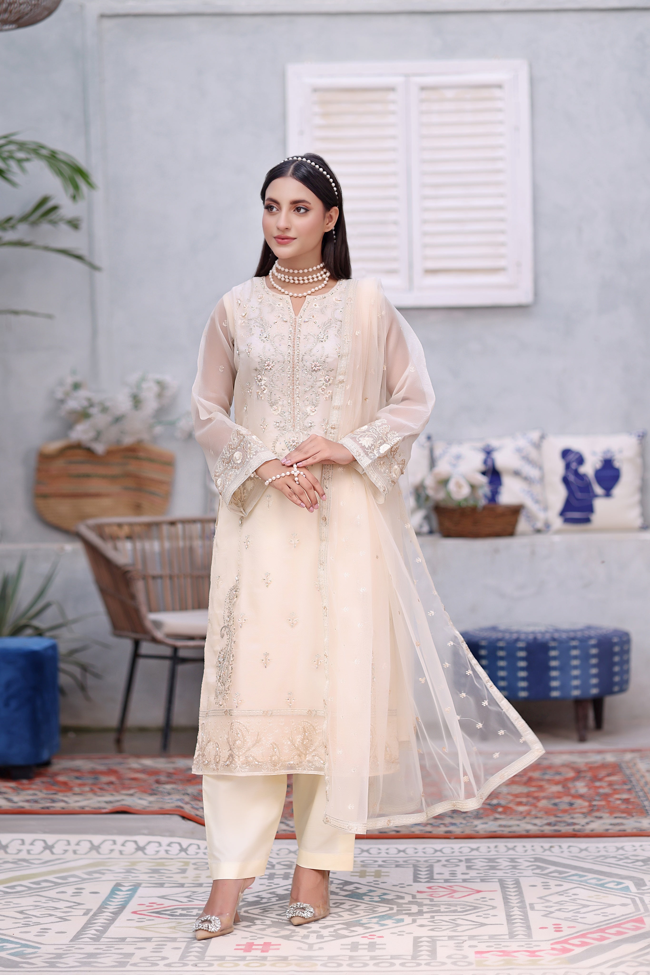 Silver-Tulip By Dressline Semi Stitched 3 Piece Formals Collection'2025-silverT-beige
