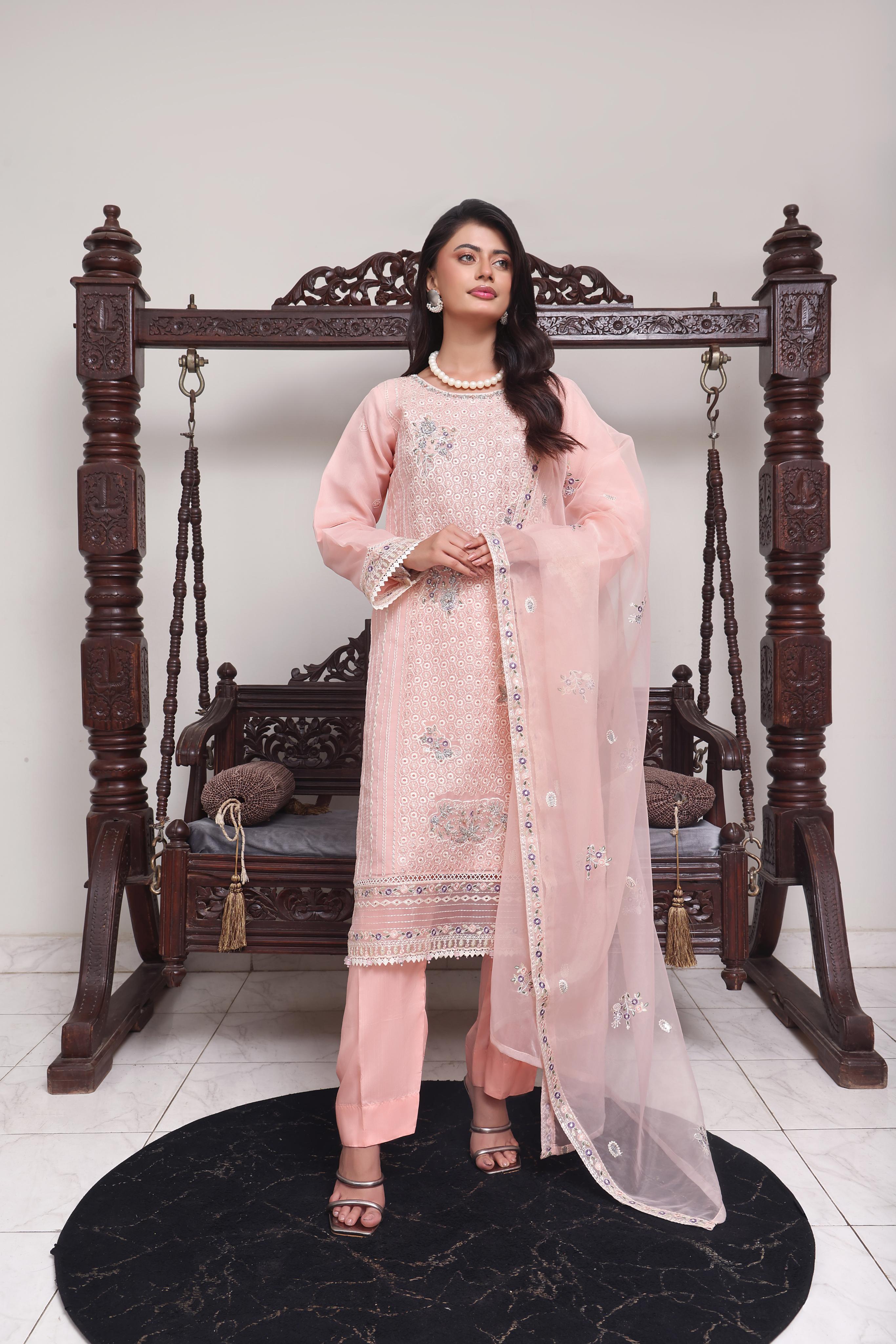 Abeeha By Dressline Stitched 3 Piece Organza Formals Collection'2025-abeeha-pink