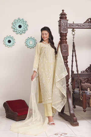 Abeeha By Dressline Stitched 3 Piece Organza Formals Collection'2025-abeeha-beige