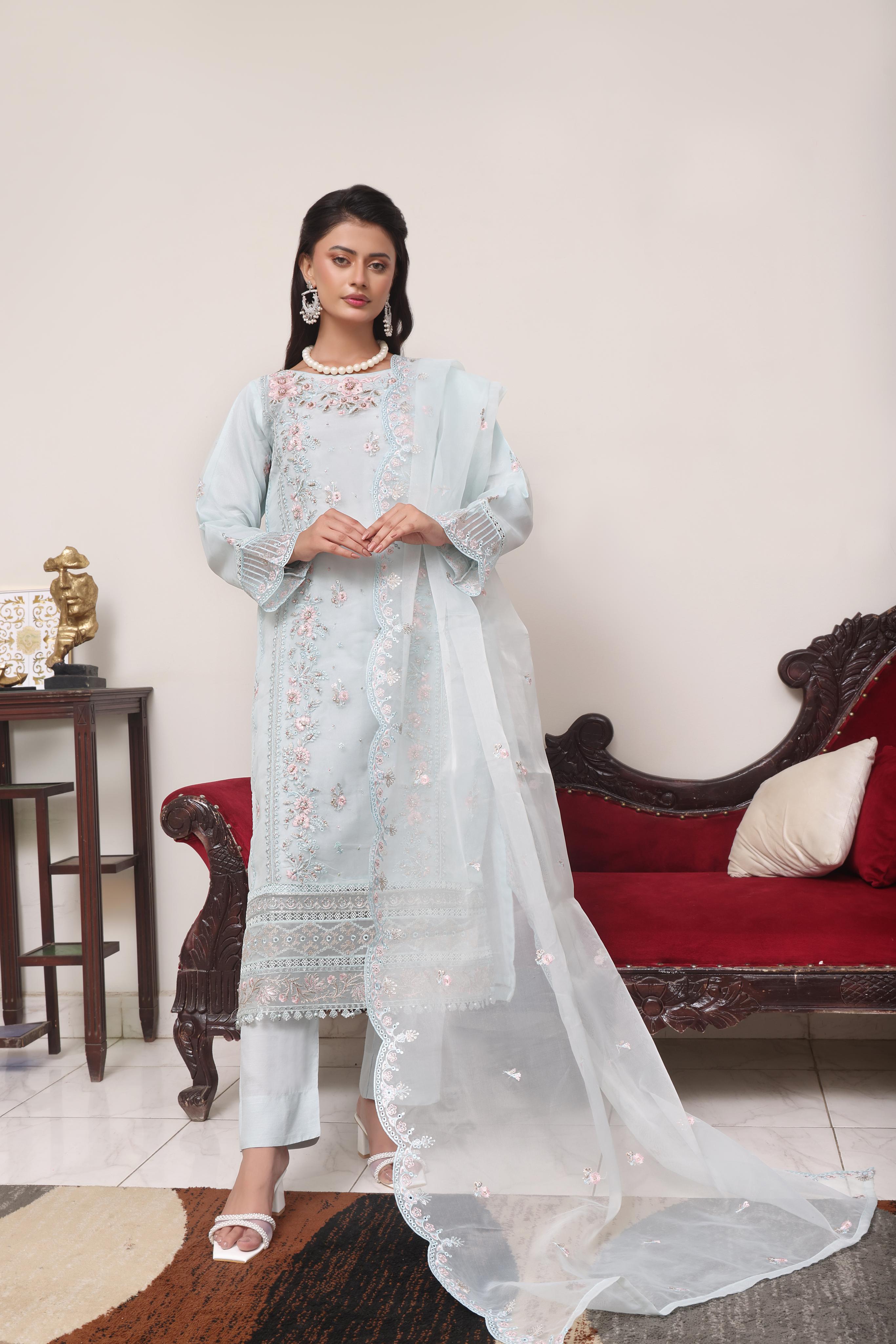 Abeeha By Dressline Stitched 3 Piece Organza Formals Collection'2025-abeeha-ltblue