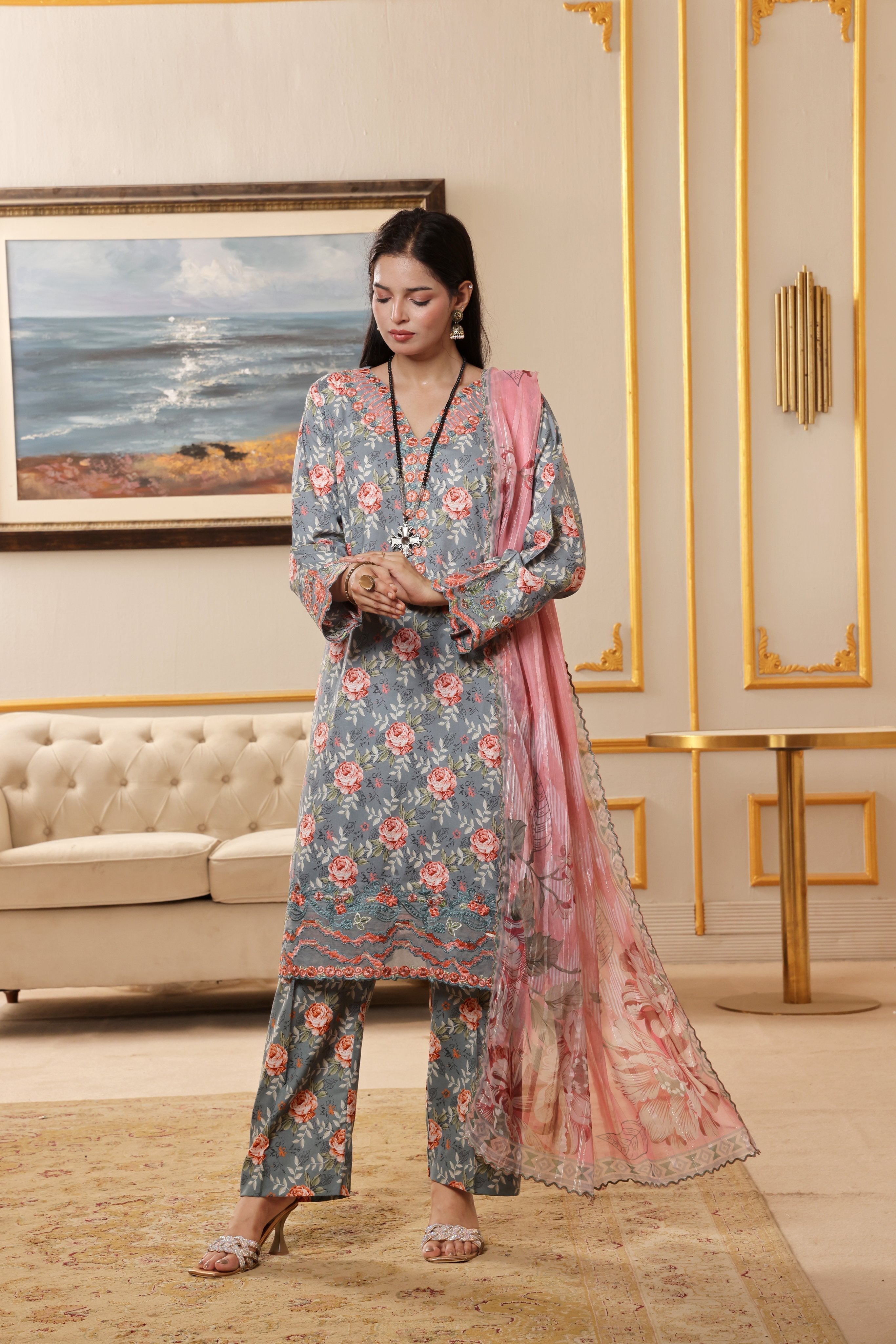 Dressline Titliyan Stitched 3 Piece Fancy Emb Chikankari Lawn Dress