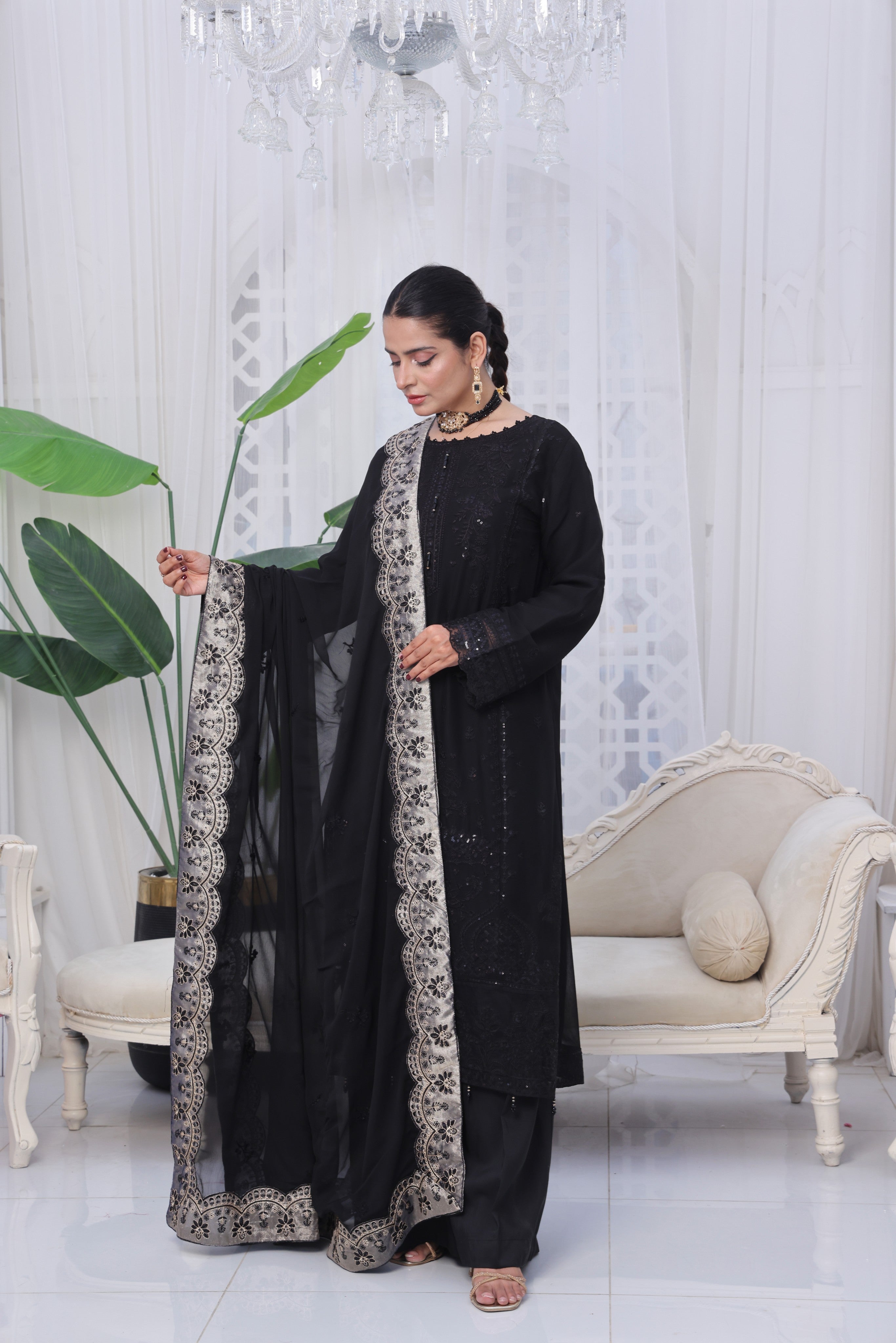 Dressline Mulberry Semi Stitched Luxury Emb Chiffon 3 Piece Suit