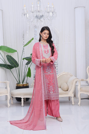 Dressline Mulberry Semi Stitched Luxury Emb Chiffon 3 Piece Suit