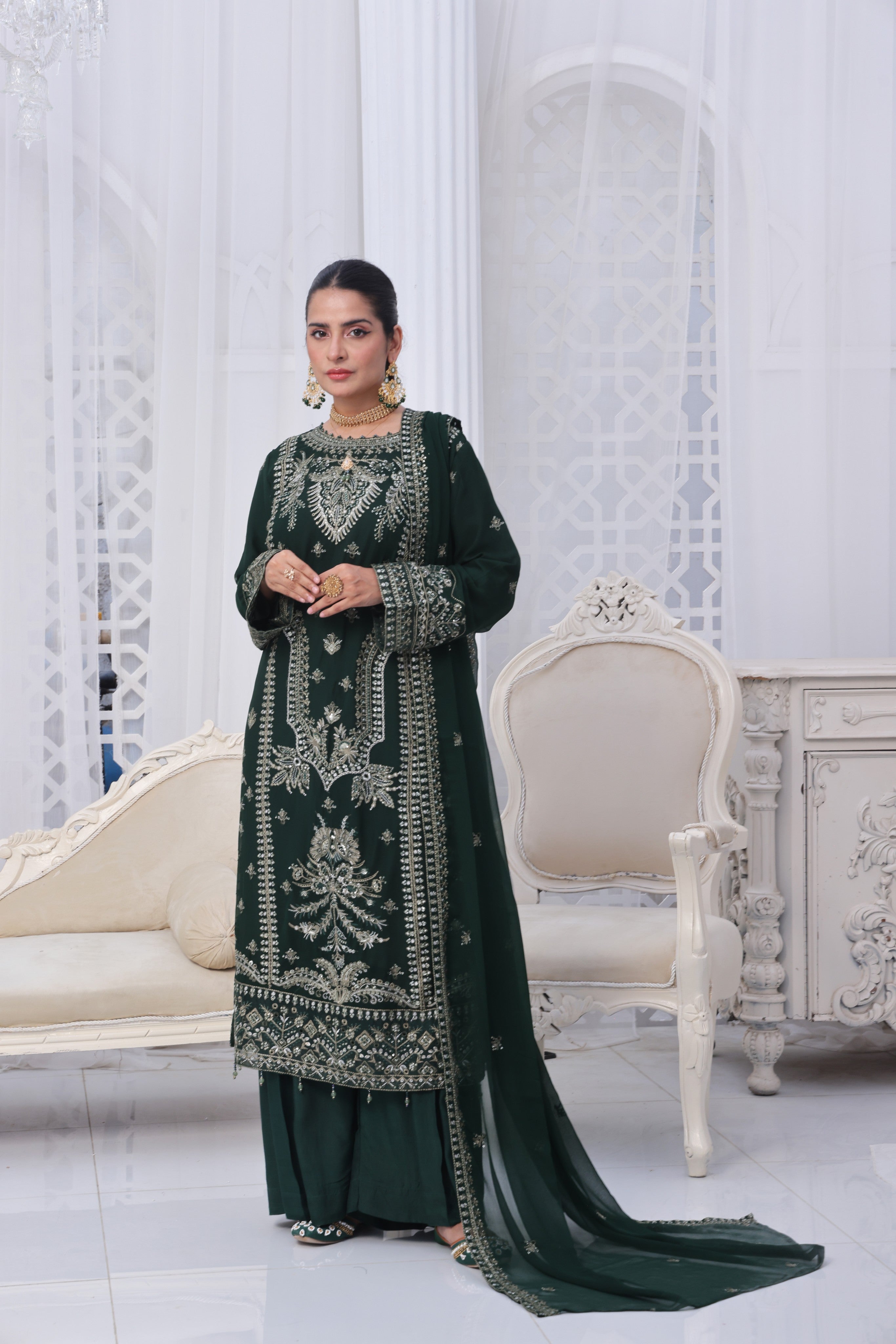 Dressline Mulberry Semi Stitched Luxury Emb Chiffon 3 Piece Suit