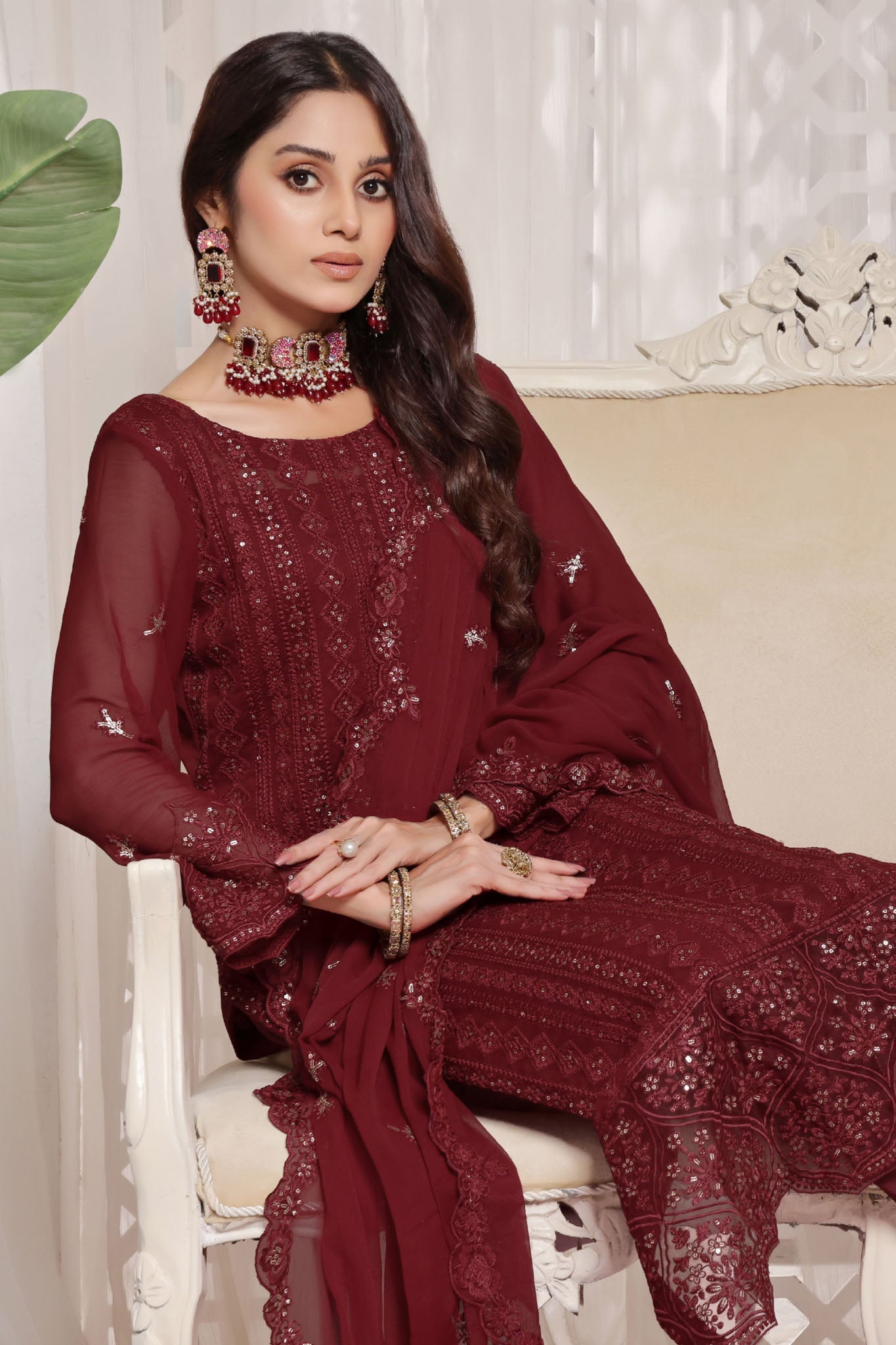 Myra By Soghat Stitched 3 Piece Luxury Emb Chiffon Collection'2025-Myra-05-Maroon
