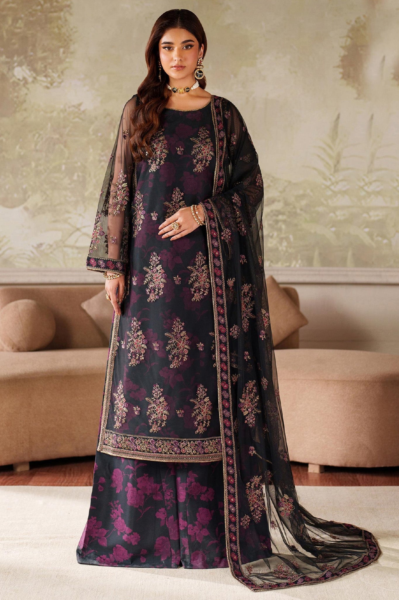 Zaneera by Zarif Unstitched 3 Piece Printed & Emb Formals Suit-Zrf-Zpe-05-Ashaal