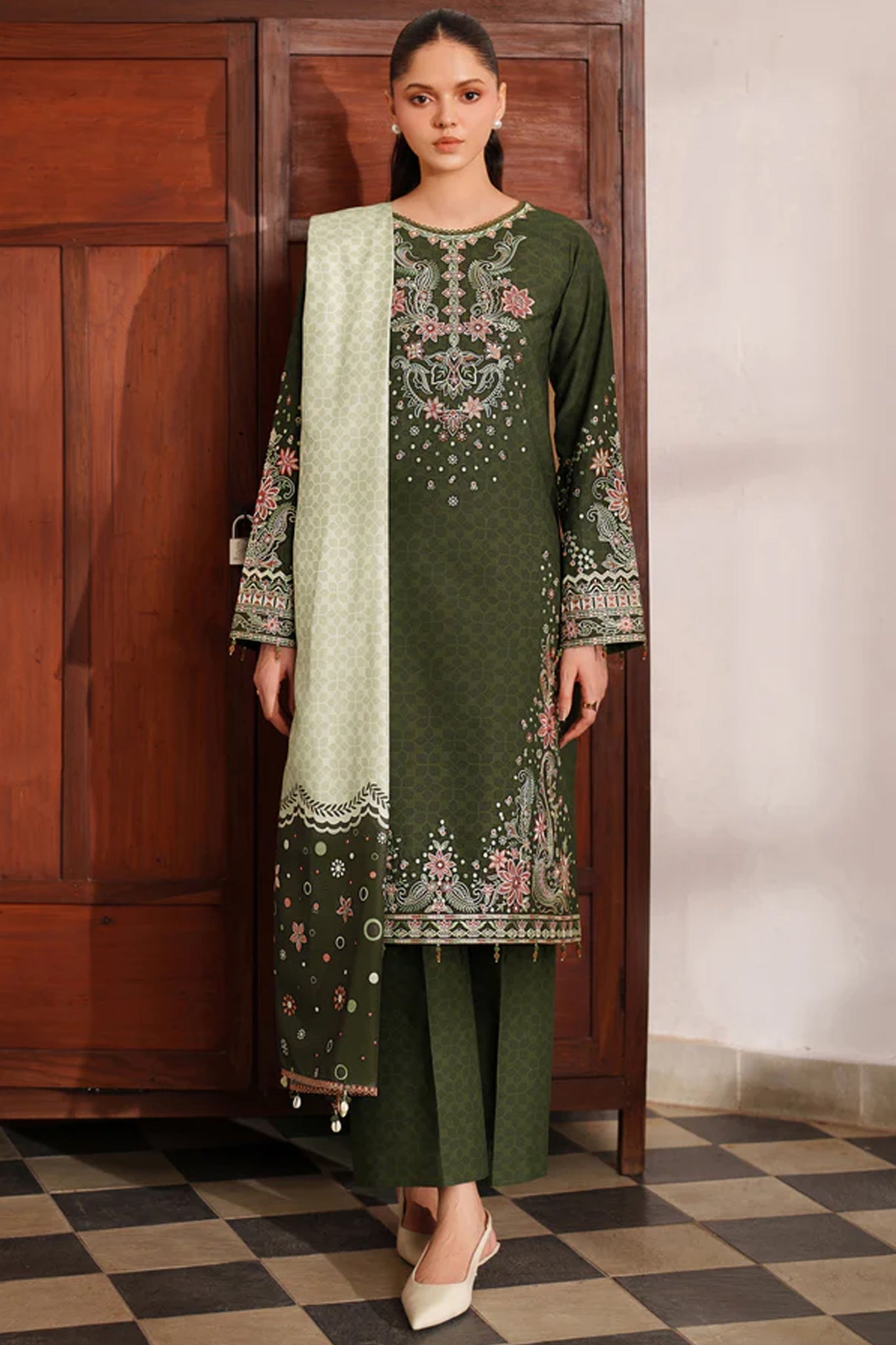 Meline By Farasha Unstitched 3 Piece Premium Viscose Collection'2025-05-Olive Drap