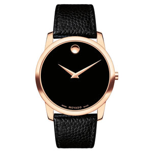 Movado Museum Classic Black Leather Black Dial Quartz Watch for Gents - 607060