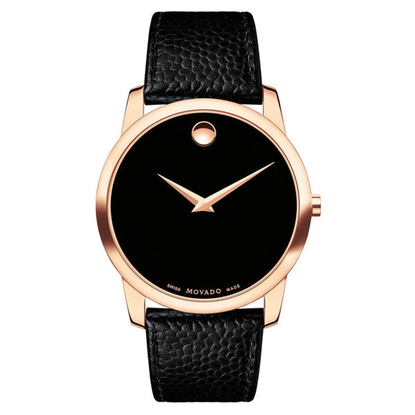 Movado Museum Classic Black Leather Black Dial Quartz Watch for Gents - 607060