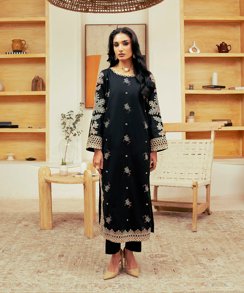 Vasl Pre Winter By Kross Kulture Stitched Embroidered Cambric Shirt Suit-0001719-SML-BLK