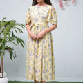 Sprinkles Stitched 1 Piece Summer Shirts Women Collection'2025-The Duo Yellow Allover Flover Print Short Sleeve Tunic Dress