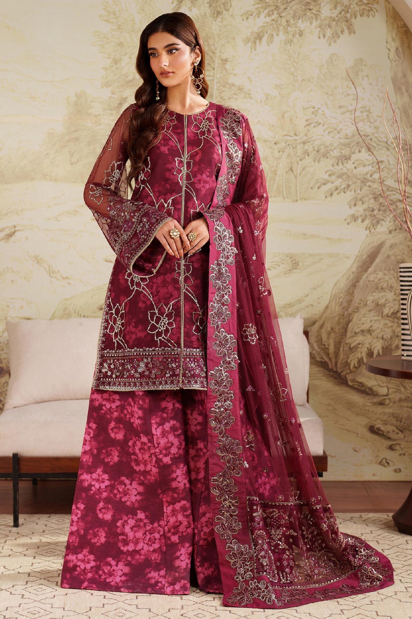 Zaneera by Zarif Unstitched 3 Piece Printed & Emb Formals Suit-Zrf-Zpe-07-Falek
