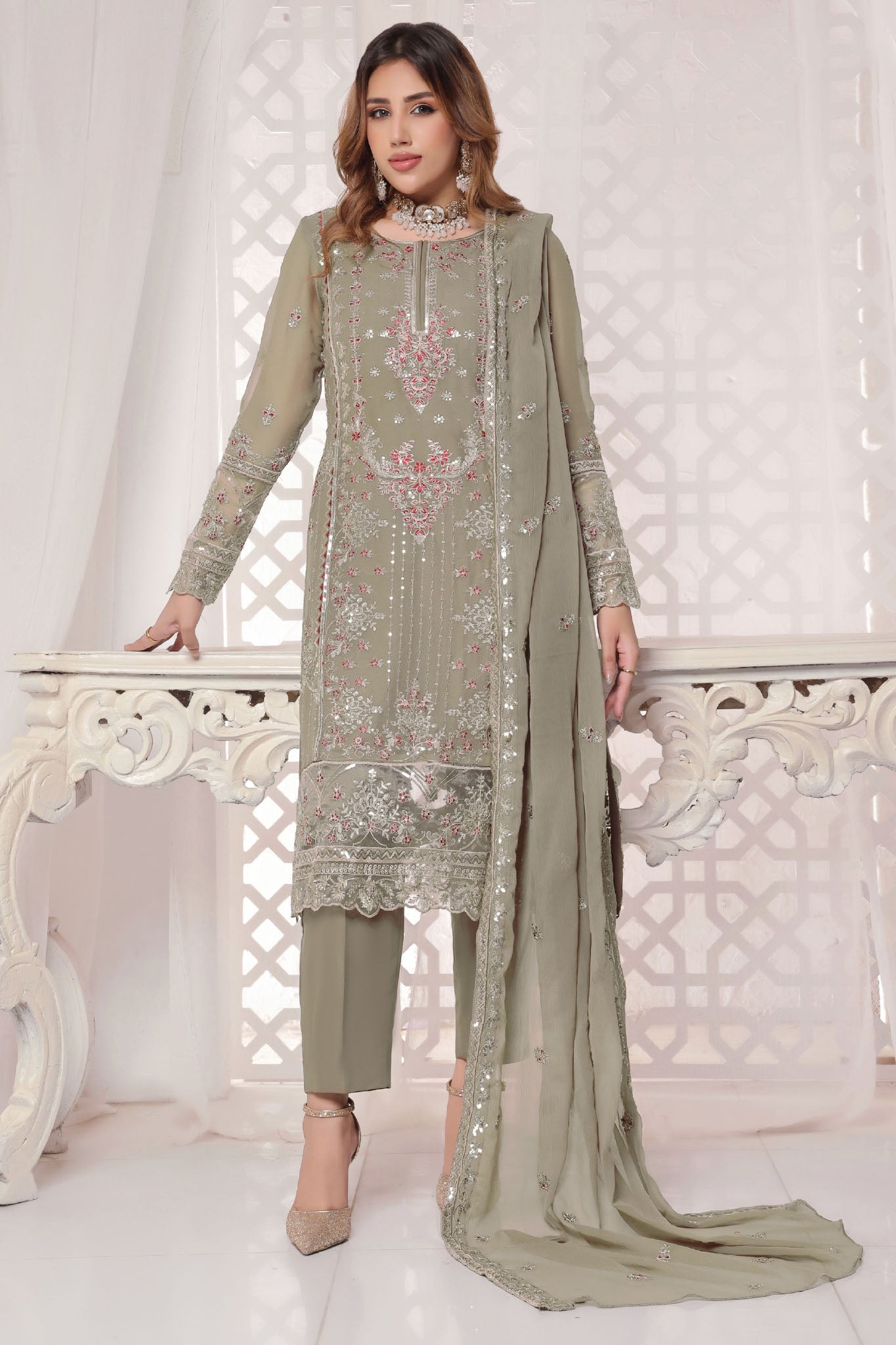 Myra By Soghat Stitched 3 Piece Luxury Emb Chiffon Collection'2025-Myra-07-Olive