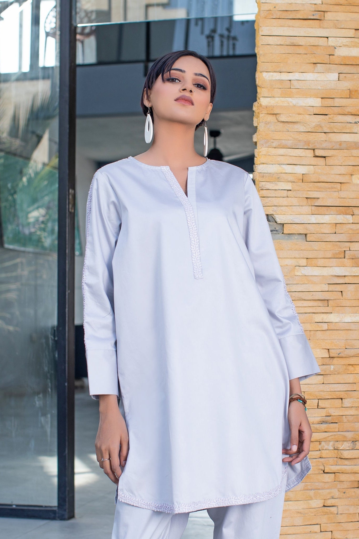 Urban Cut 2 Piece Cotton Satin Embellished  Co- Ord Set