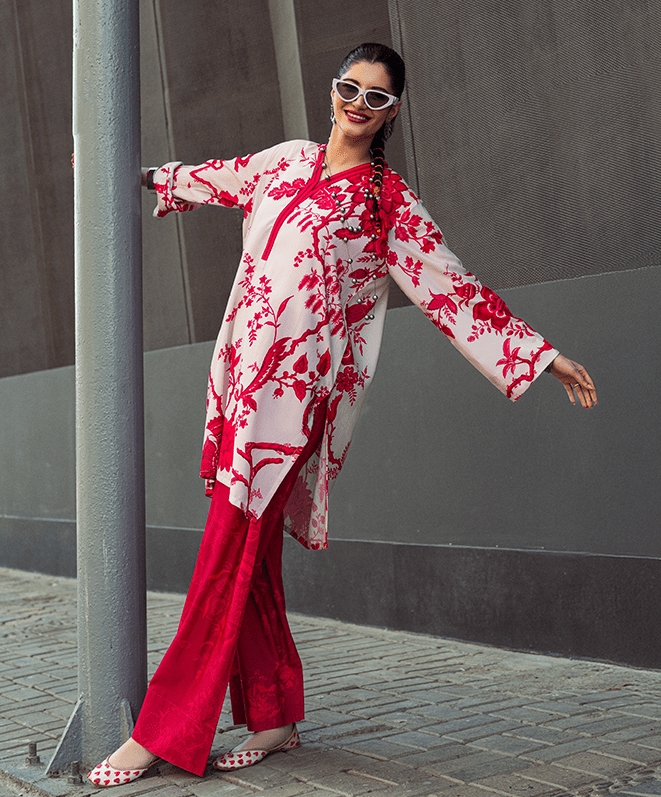 Sugar N Spice By Kaanthaa Stitched 2 Piece Summer Suit-Cherry Blossom 2 Piece - Stitched