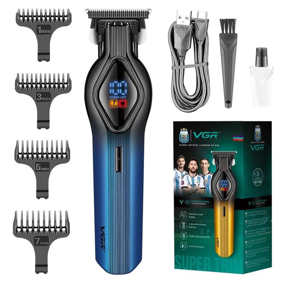 VGR-V-921 Professional Digital Display Turbo function 7000RPM Pro Li Outliner Electric Cordless Hair Clipper Grooming Kit T-Blade Close Cutting 0mm Bald Head Clipper