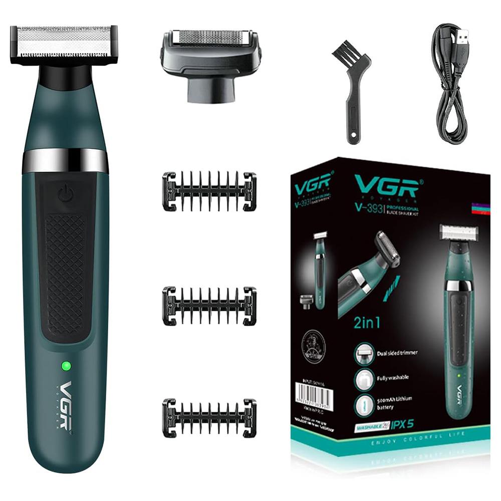 VGR-393 Washable DoubleSided Hybrid Shaver  Foil & Twin Blade Head, Cordless 90min Runtime