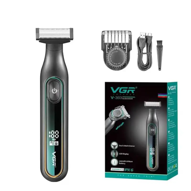 VGR-V-360 Digital Display Cordless Dual Sided OneBlade Trimmer & Shaver 0.5-9mm Adjustable Comb for complete Beard Styling & Body Hair Trimming Fully Washable IPX6 Waterproof