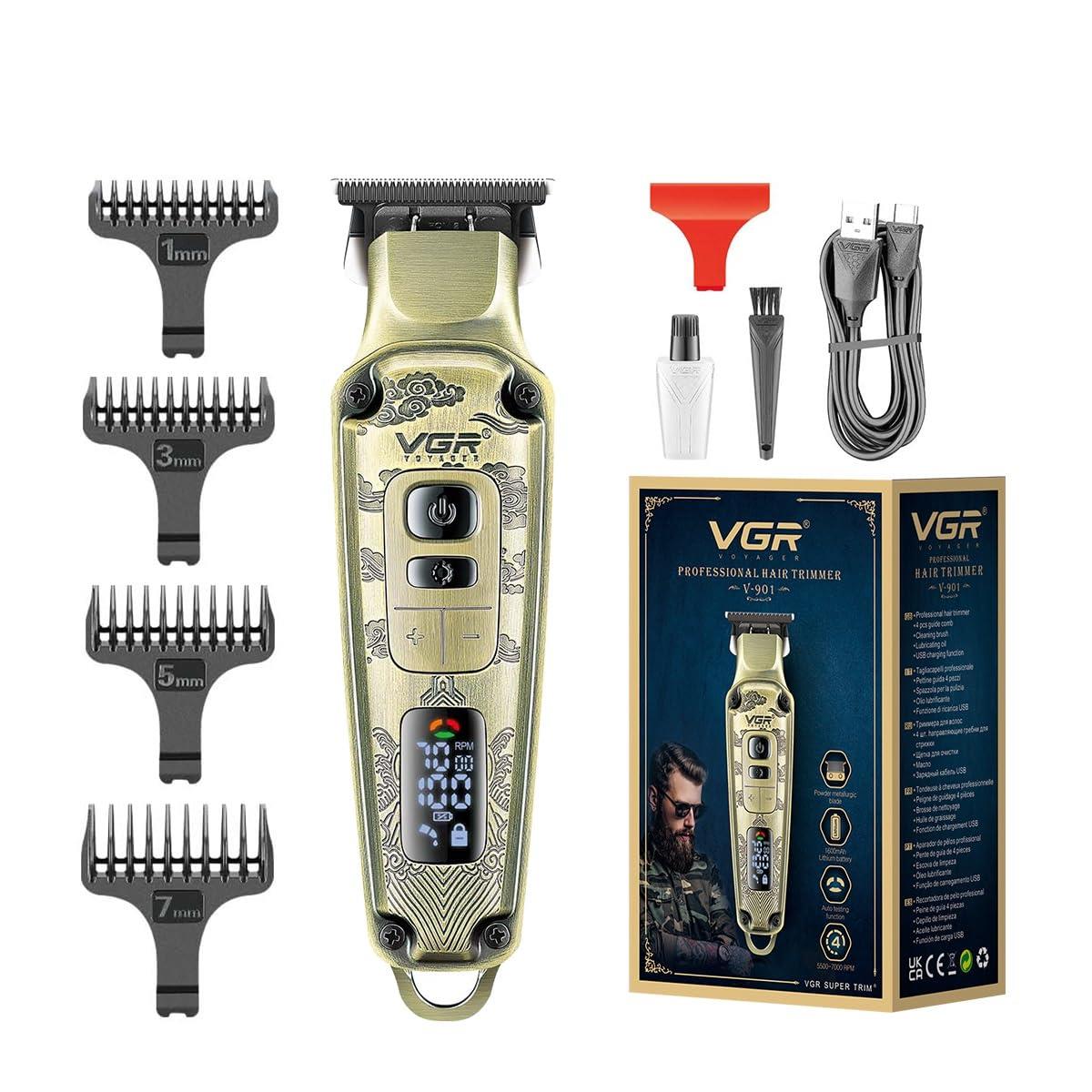 VGR-Premium Metal Housing Hair Clipper LED Display 4 Guide combs Runtime 240 min V-901