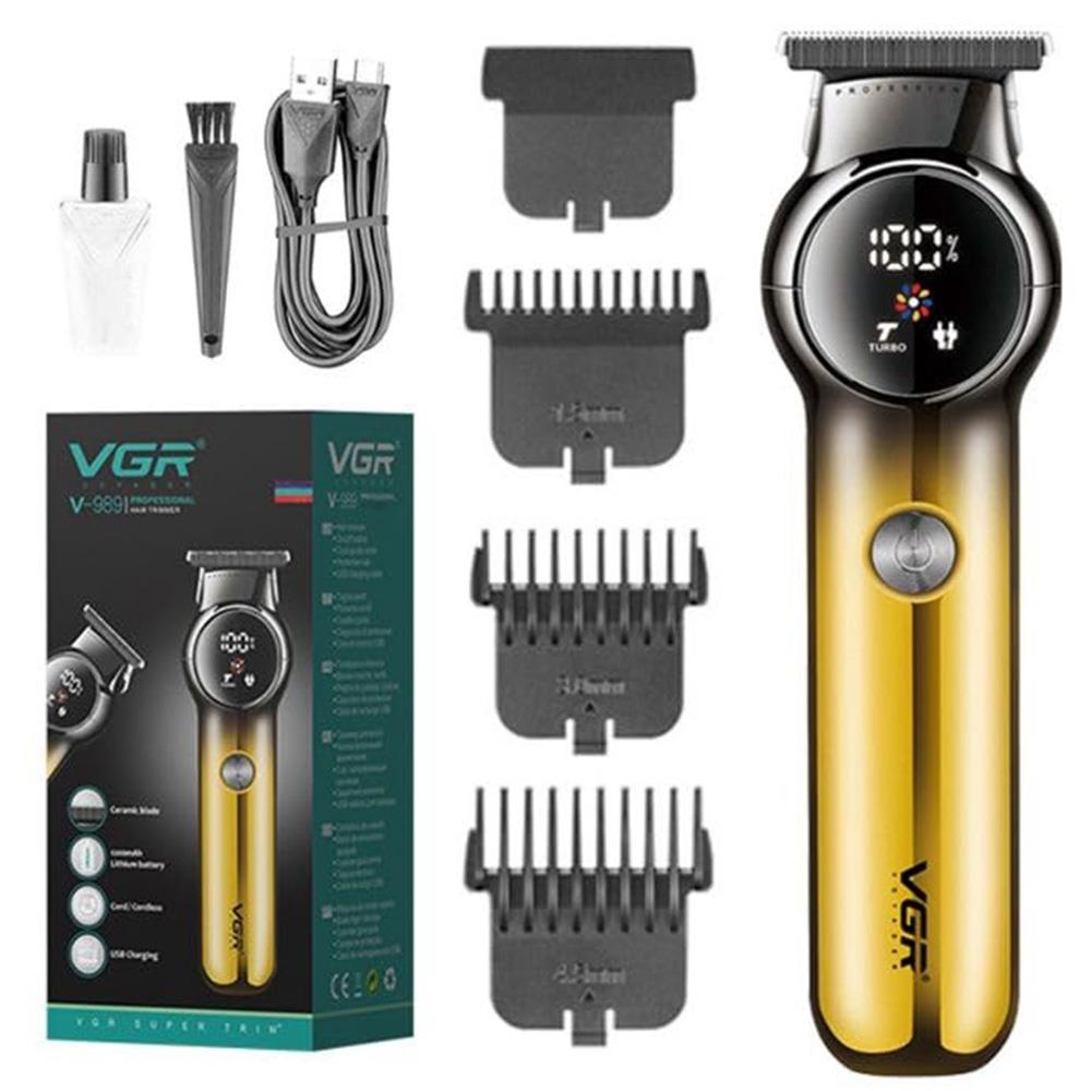 VGR-V-989 Pro Li Outliner Rechargeable Electric Cordless Hair Clippers with Digital Display & Dual Motor Grooming Kits T-Blade Close Cutting 0mm Bald Head Clipper for Men 180 mins Runtime