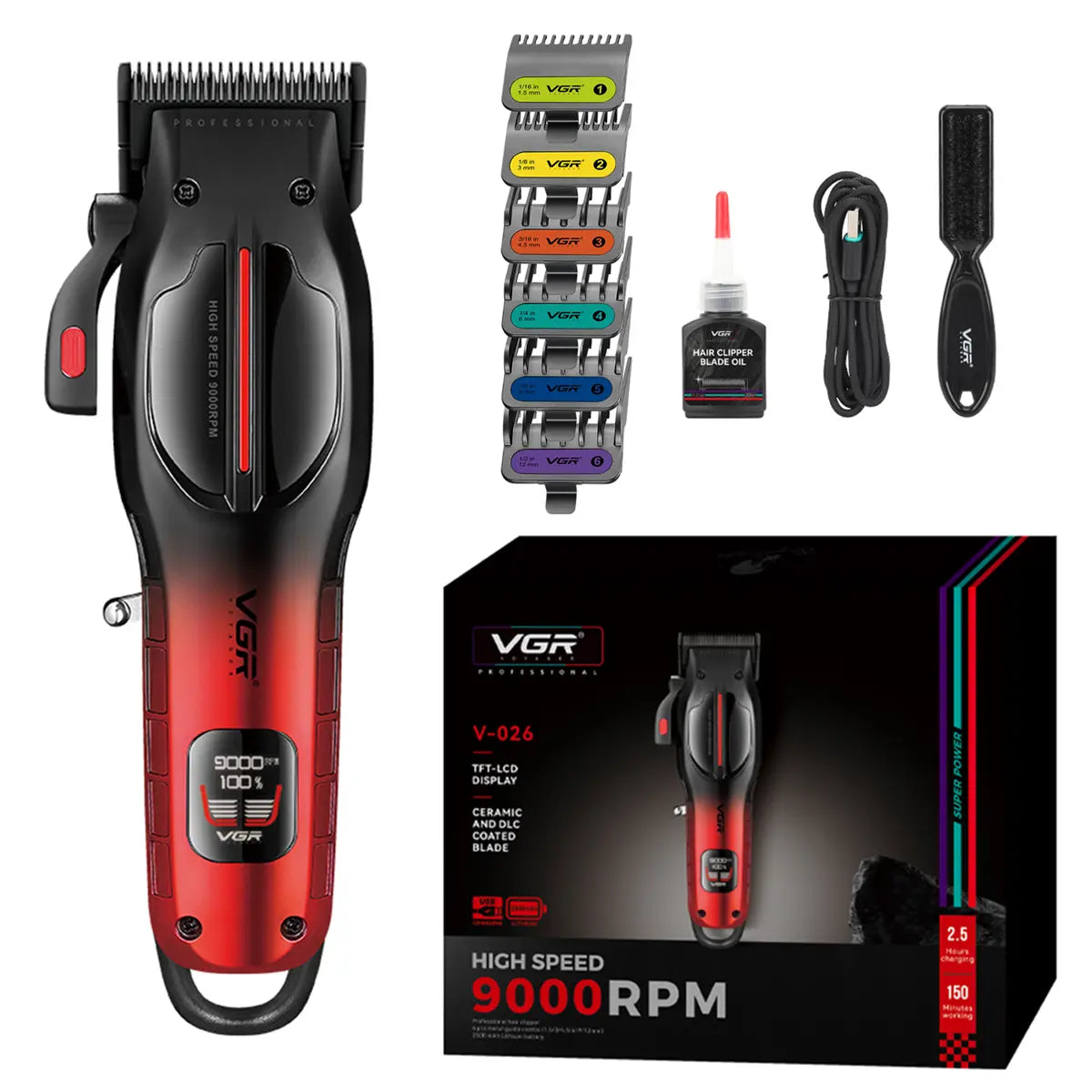 VGR-V-026 Pro 9000 RPM DLC Ceramic Hair Clipper