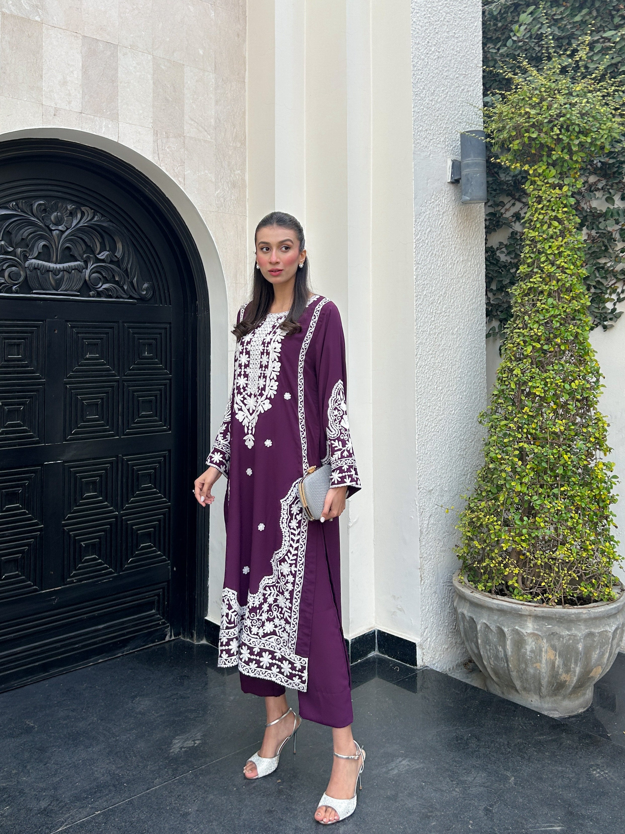 Manahils Stitched Purple Embroidered Two Pc