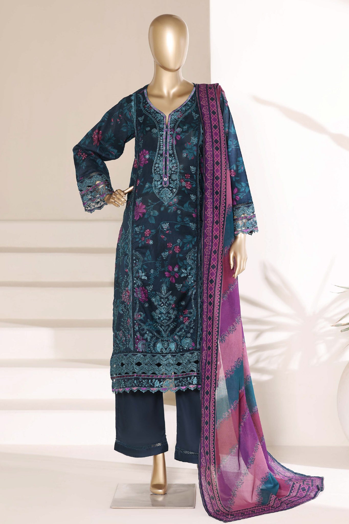 Sada Bahar Stitched 3 Piece Emb Signature Festive Vol-05 Suit-D-103-Teal Blue