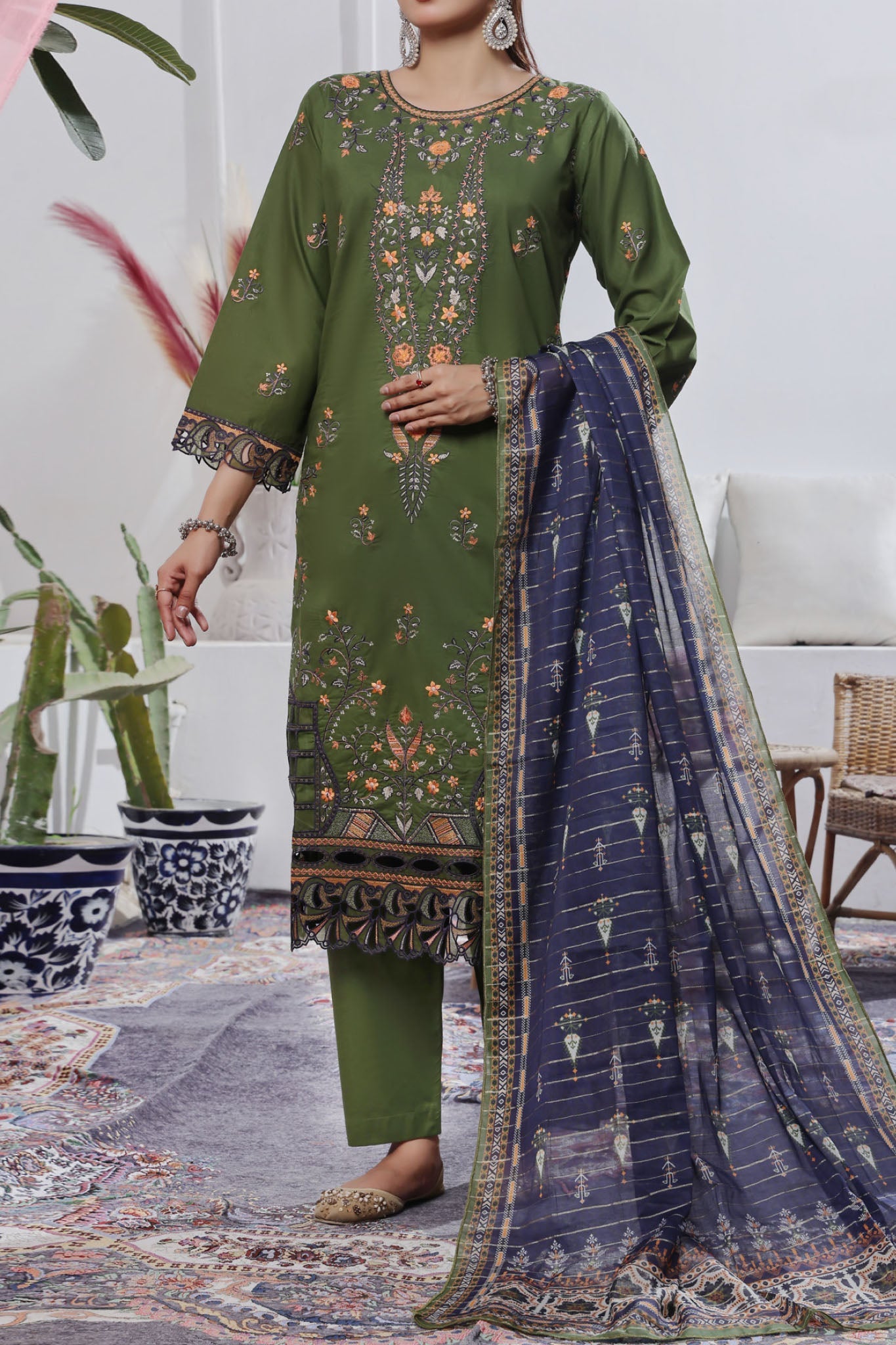 Aizal Stitched 3 Piece Embroidered Fancy Collection'2025-AE-103-Green