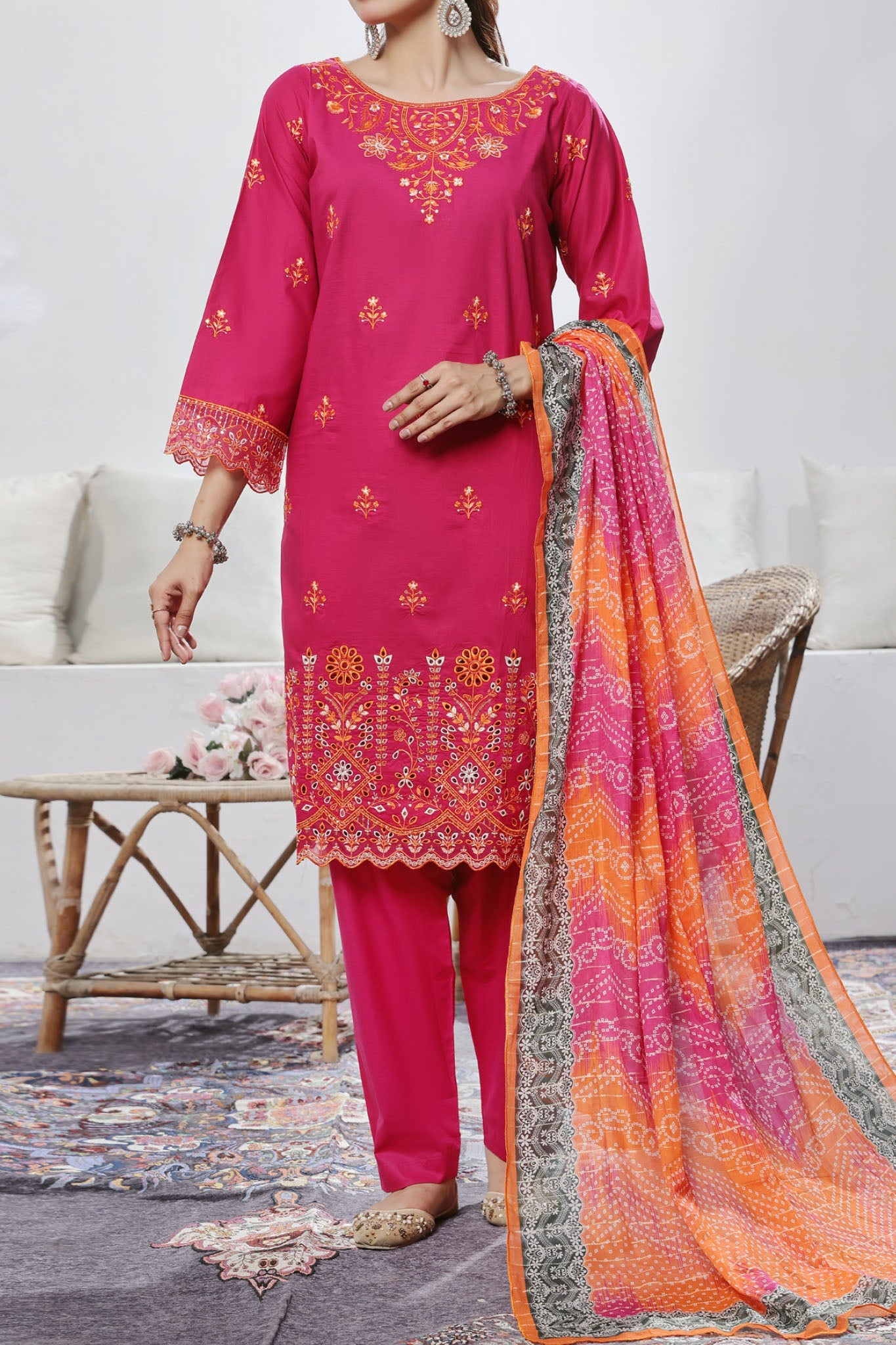 Aizal Stitched 3 Piece Embroidered Fancy Collection'2025-AE-104-Pink
