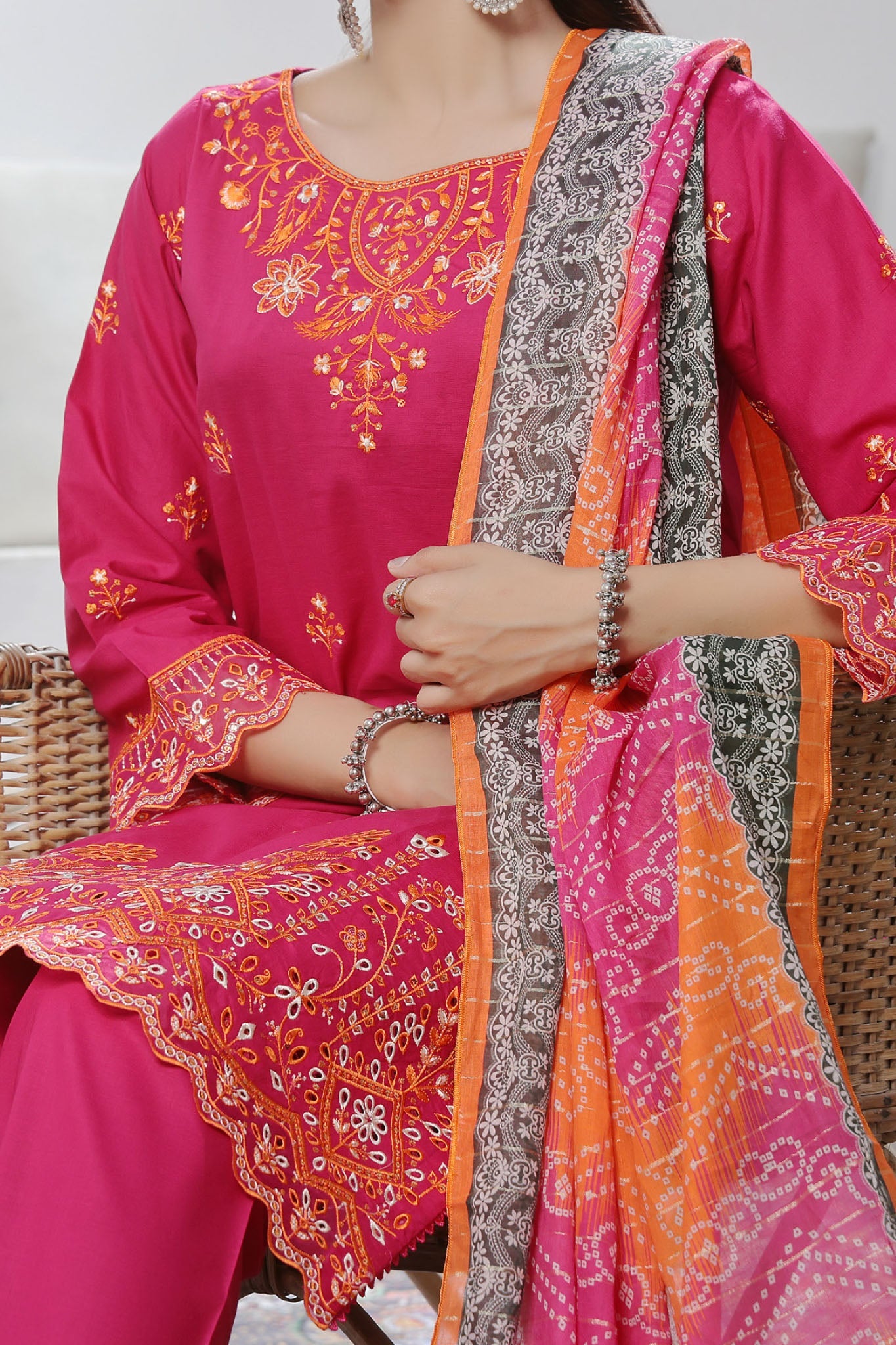 Aizal Stitched 3 Piece Embroidered Fancy Collection'2025-AE-104-Pink