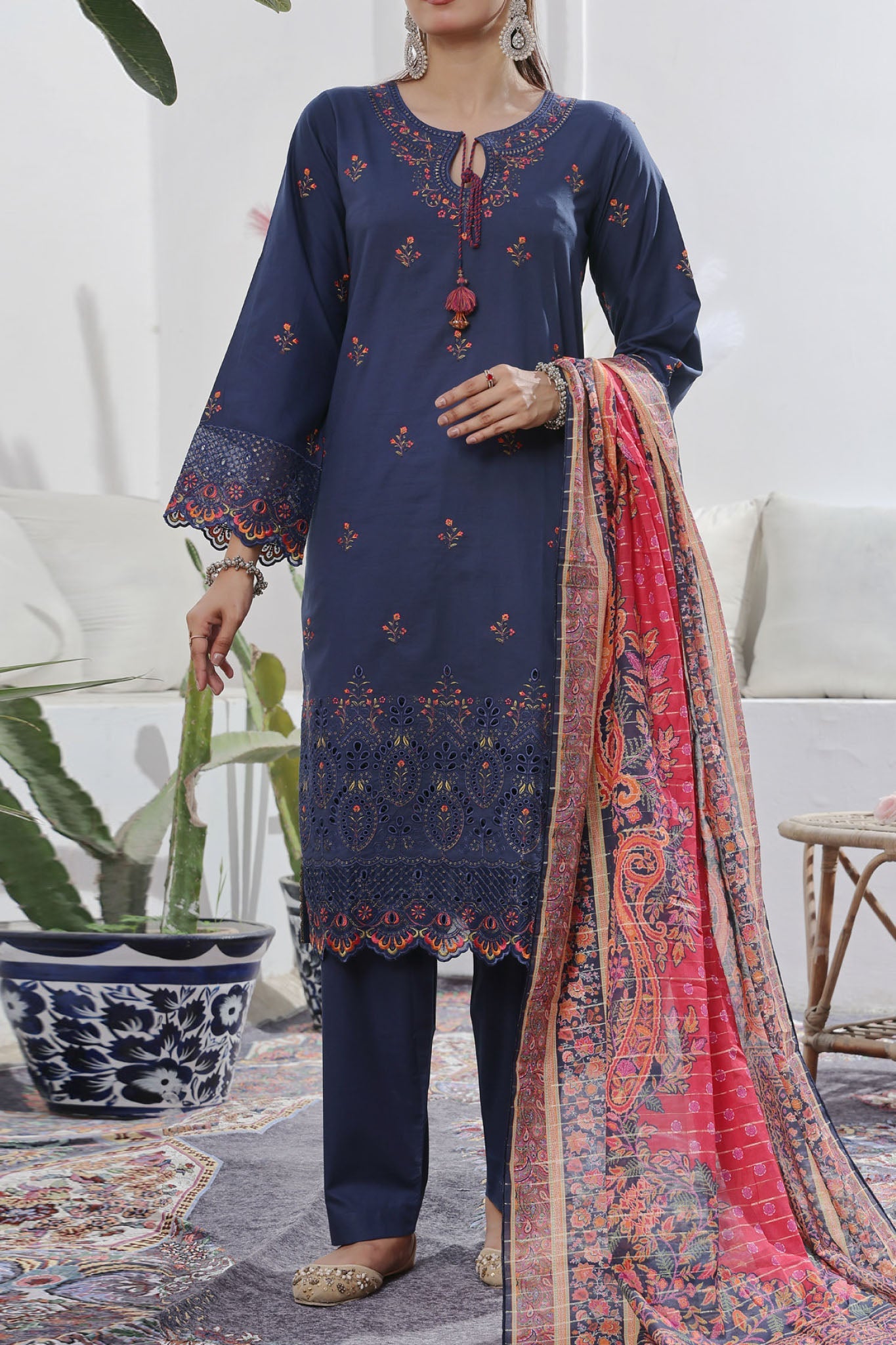 Aizal Stitched 3 Piece Embroidered Fancy Collection'2025-AE-105-Blue