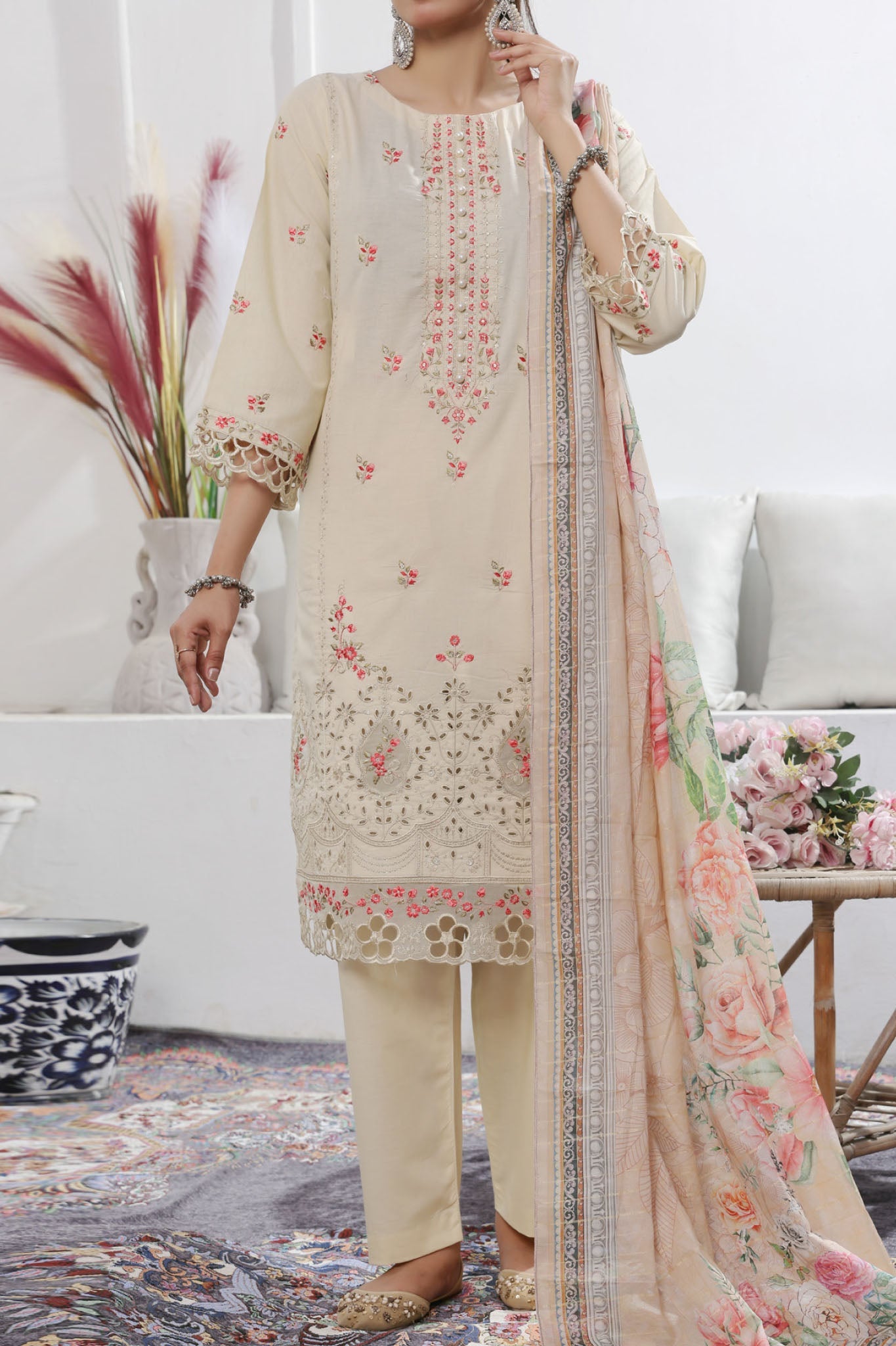 Aizal Stitched 3 Piece Embroidered Fancy Collection'2025-AE-106-Skin