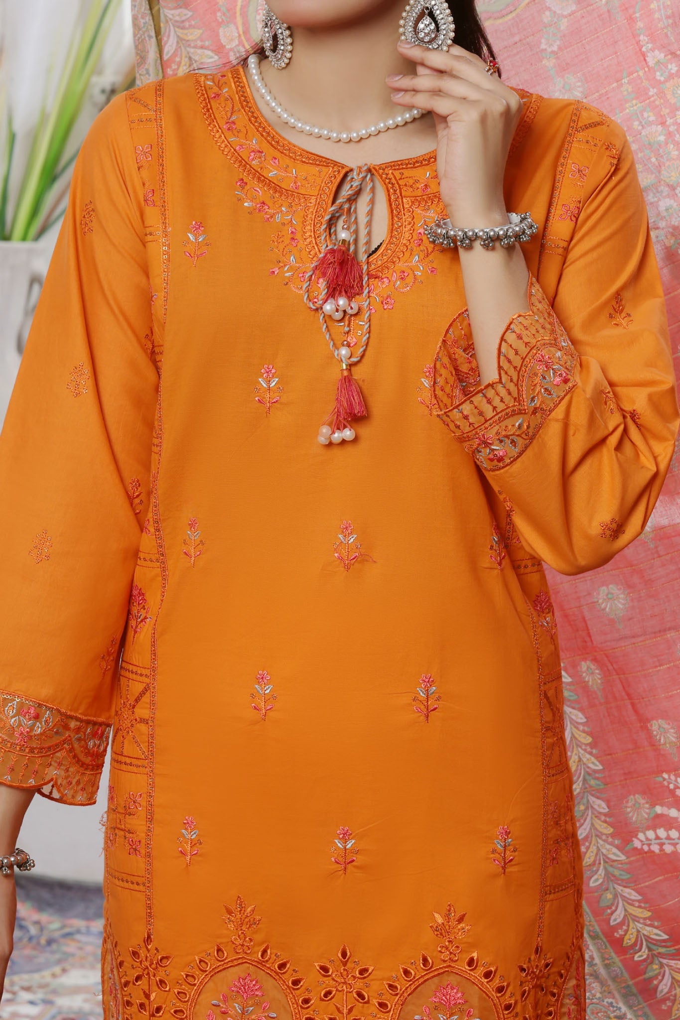 Aizal Stitched 3 Piece Embroidered Fancy Collection'2025-AE-108-Orange