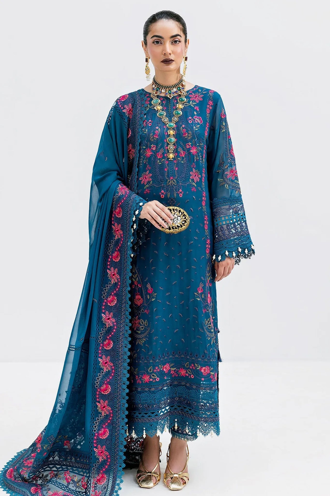 Luxe By Imrozia Serene Unstitched 3 Piece Luxury Formals Suit-S-1093-Sapphire