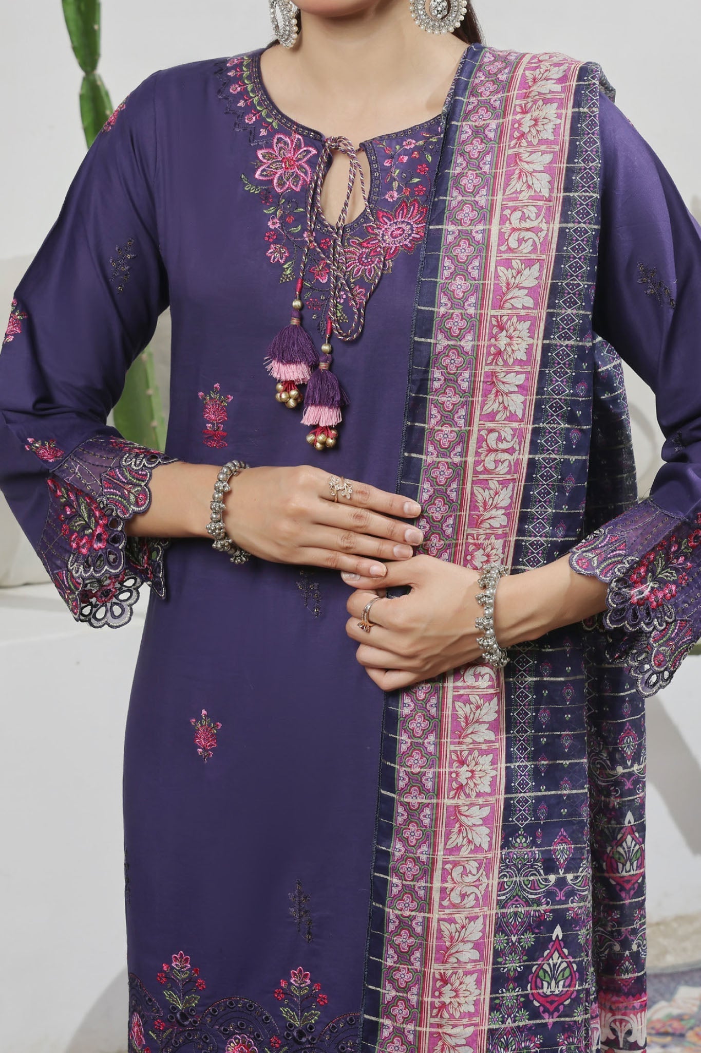 Aizal Stitched 3 Piece Embroidered Fancy Collection'2025-AE-109-Purple